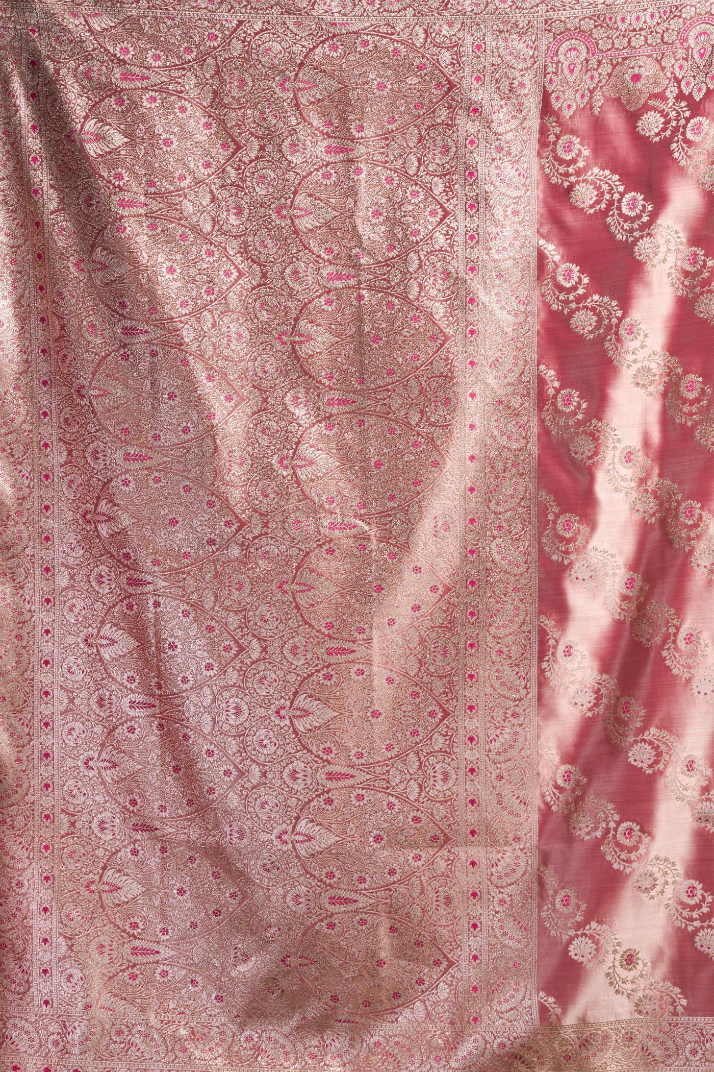 Buy MySilkLove Bubblegum Pink Banarasi Handloom Satin Soft Silk Saree Online