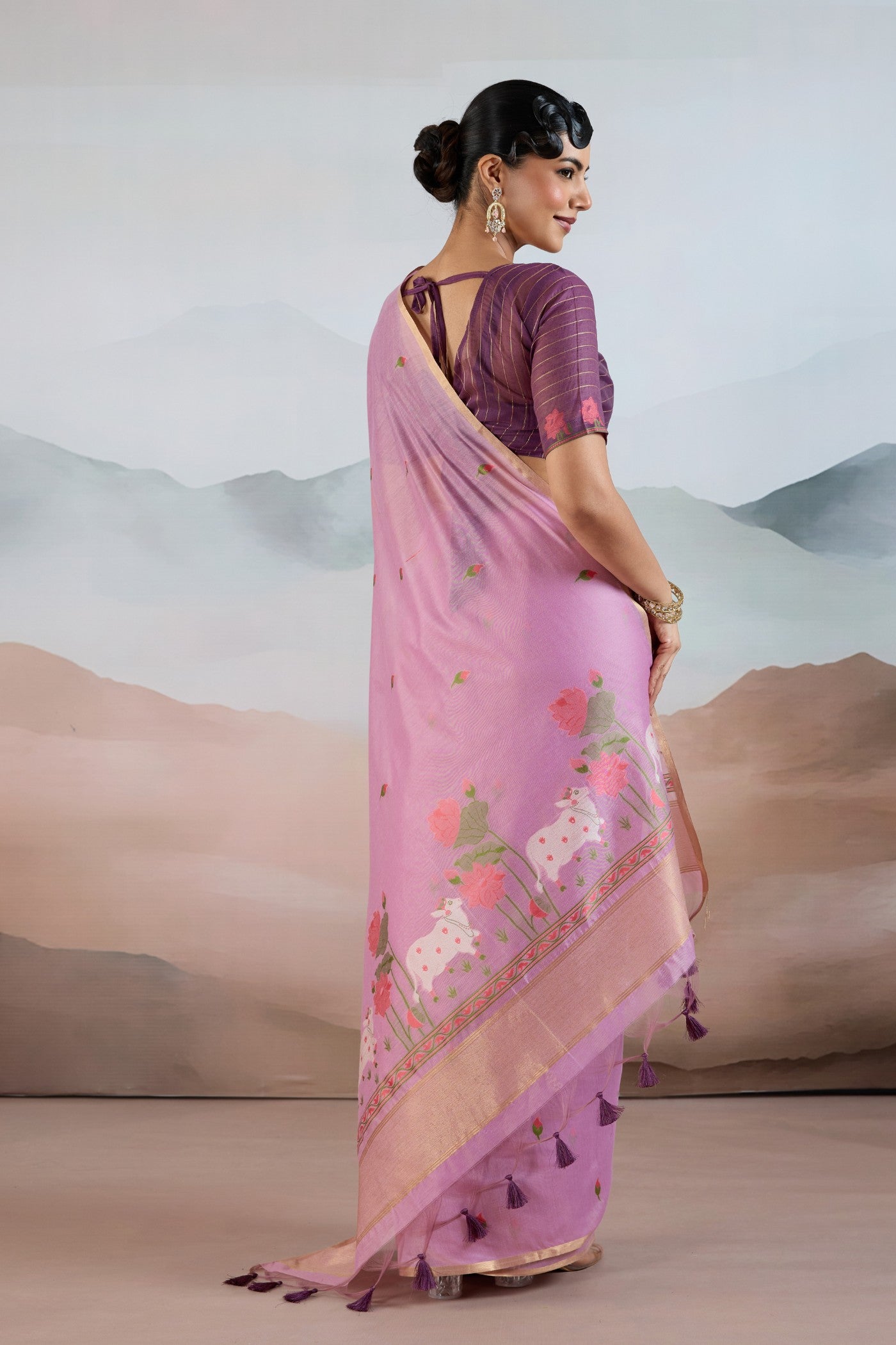 Buy MySilkLove True Purple Cotton Handloom Pichwai Saree Online