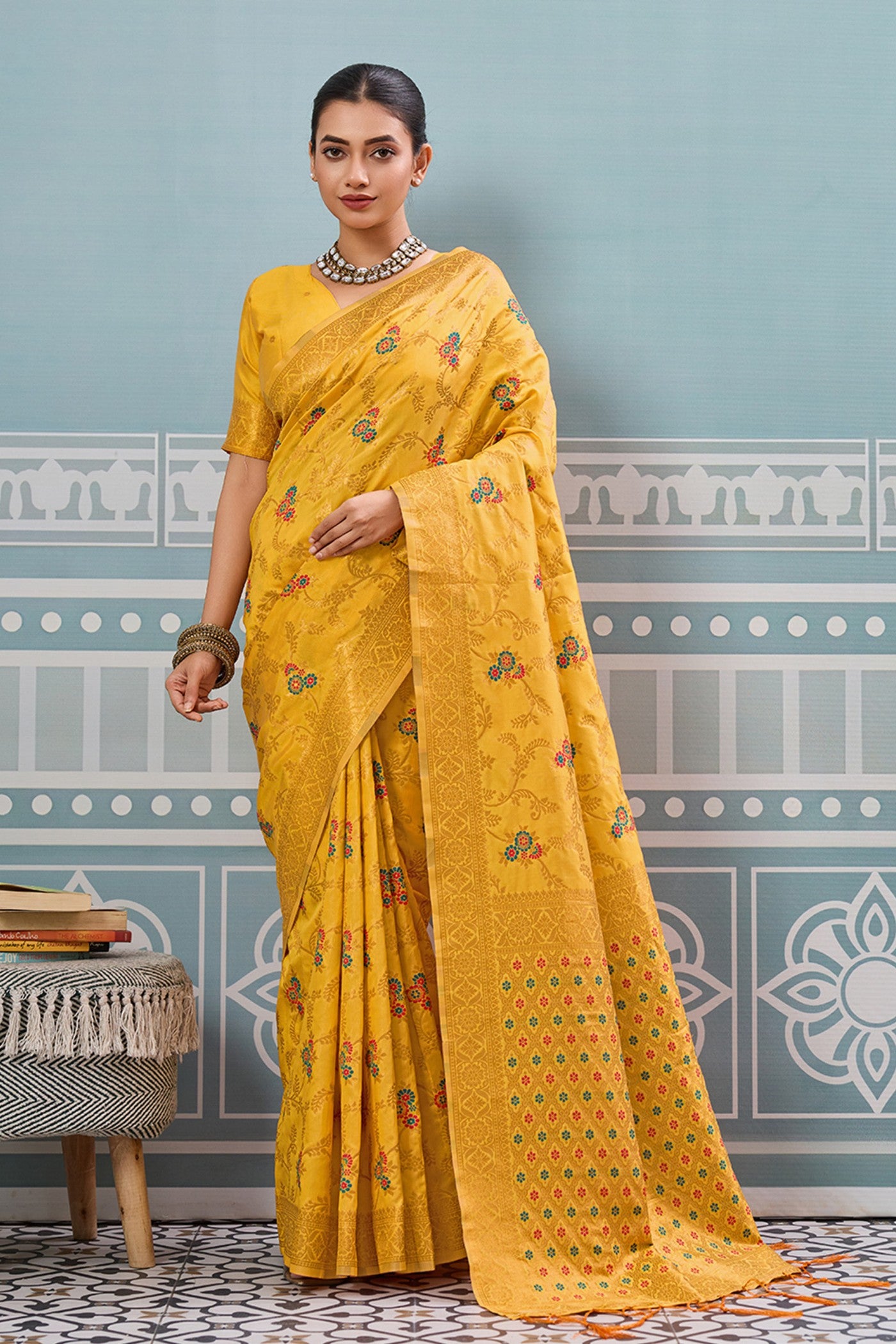 Buy MySilkLove Citrine Yellow Woven Banarasi Saree Online