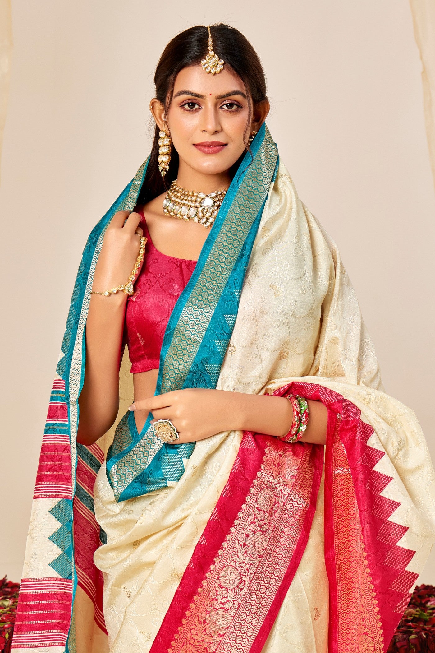 Buy MySilkLove Wheat Cream Tussar Printed Silk Saree Online