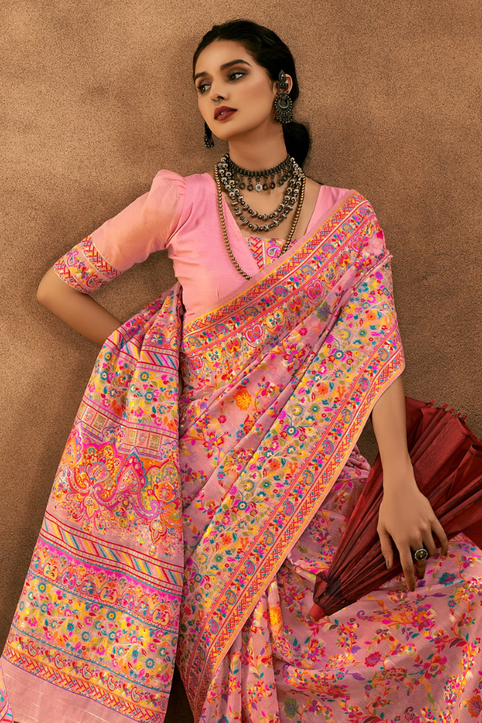 MySilkLove Warm Pink Kashmiri Handloom Jamewar Saree