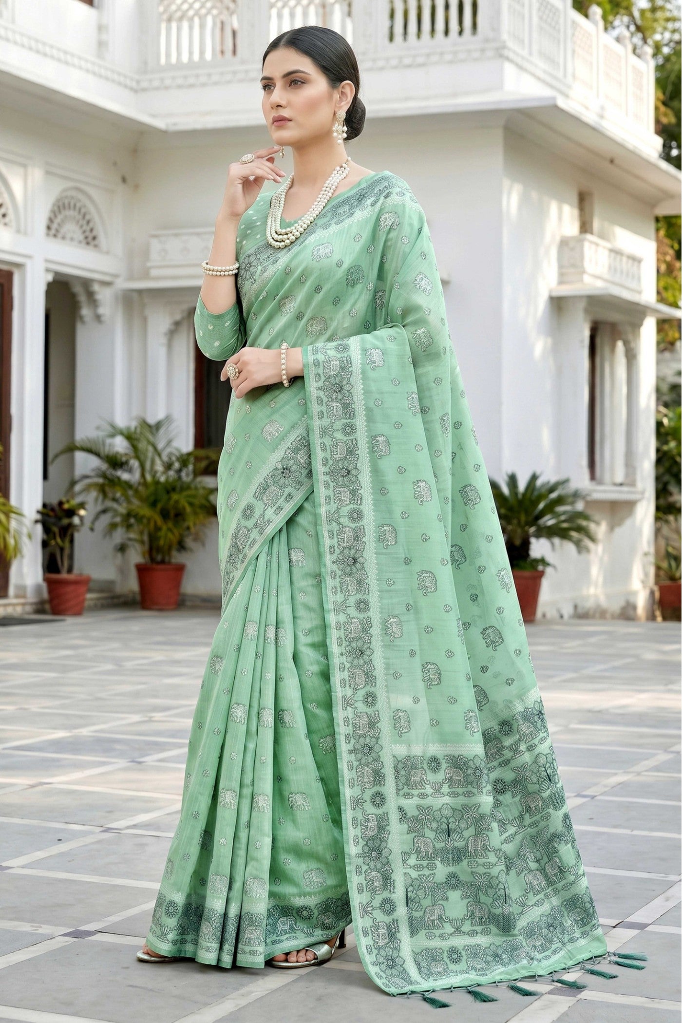 Buy MySilkLove Summer Green Soft Cotton Printed Saree Online