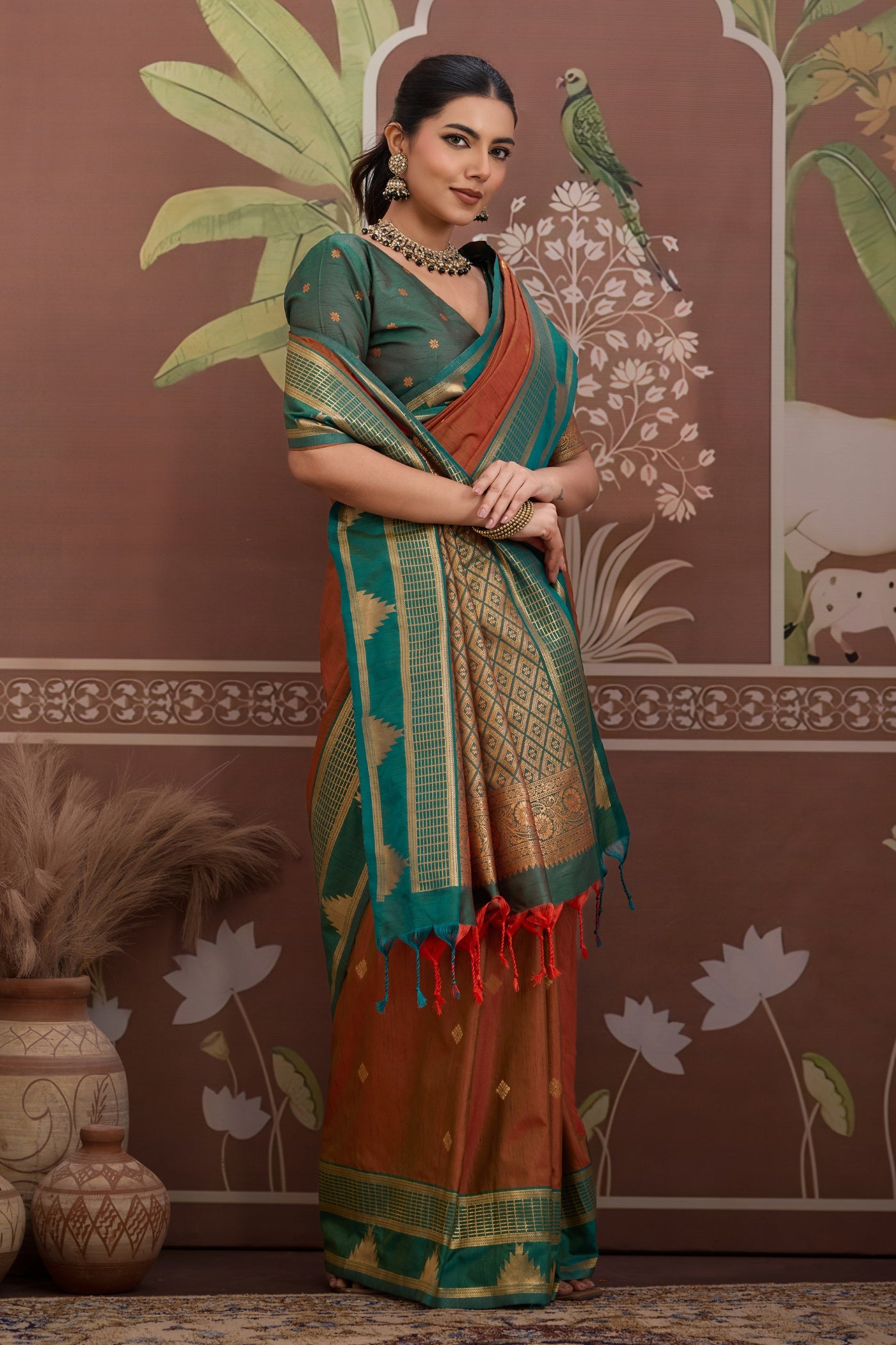 Buy MySilkLove Mahogany Brown Handloom Tussar Silk Saree Online