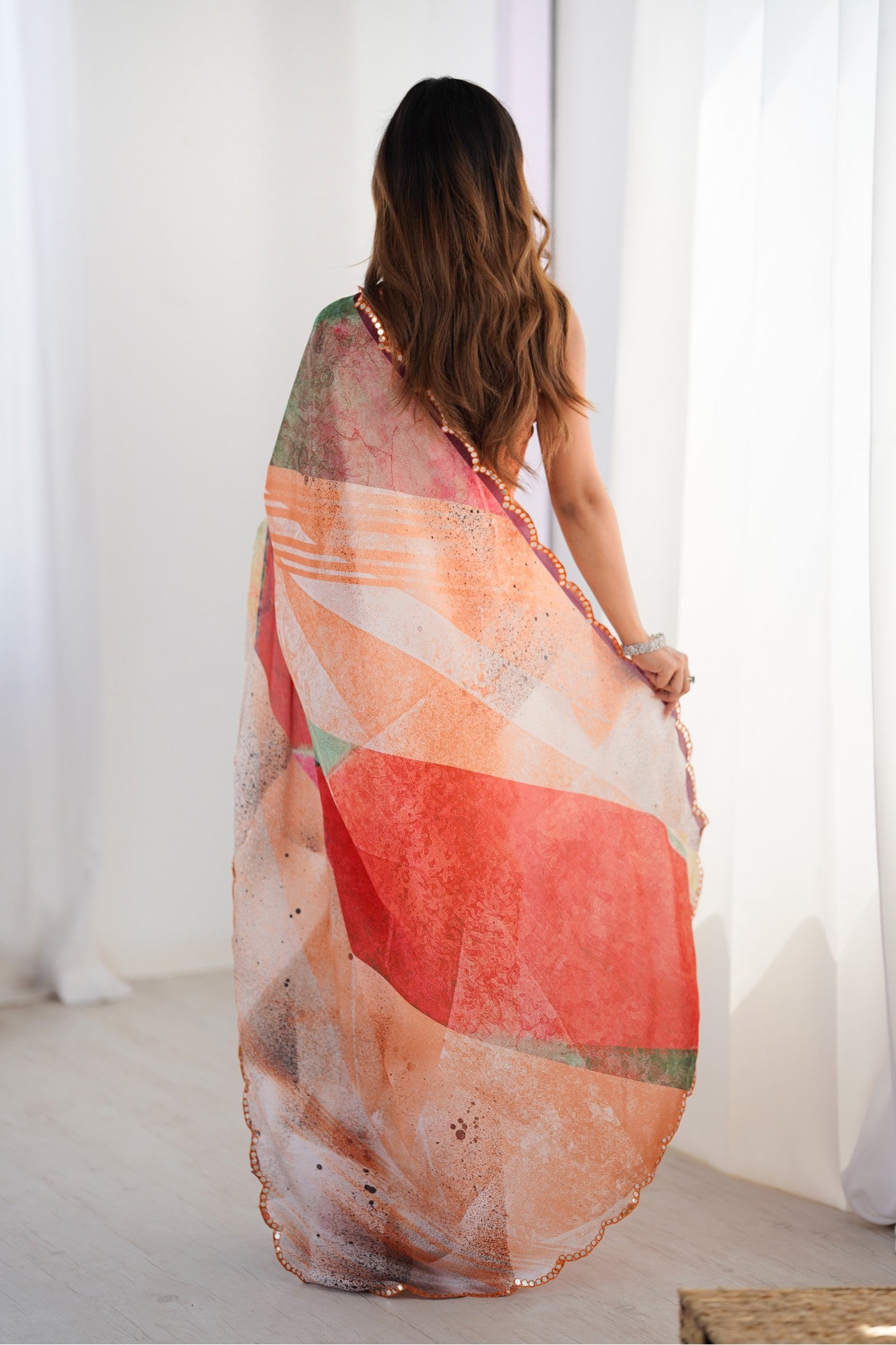 Buy MySilkLove Orange Multicolor Chinon Partywear Saree Online
