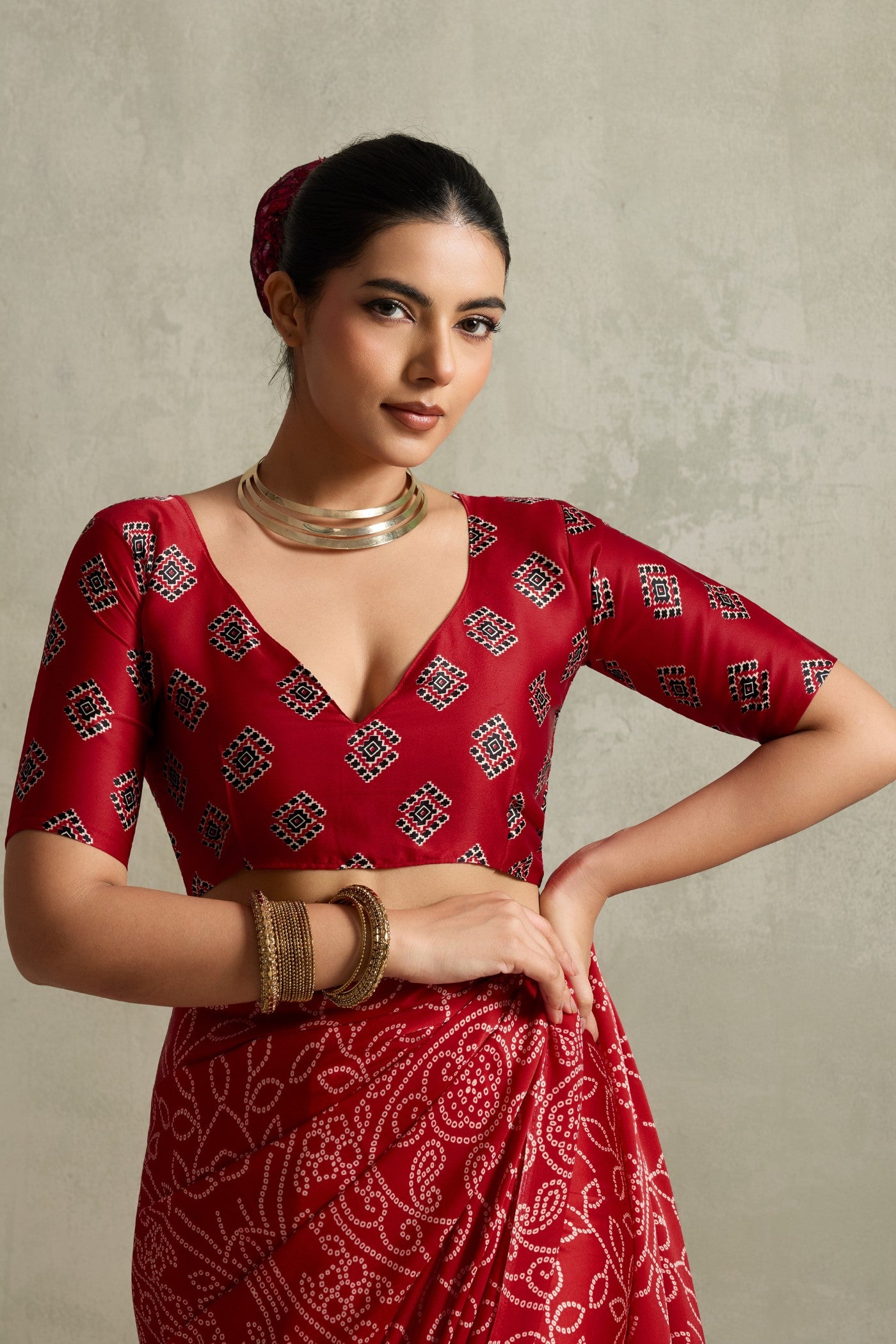 Buy MySilkLove Burn Red Bandhani Printed Silk Saree Online