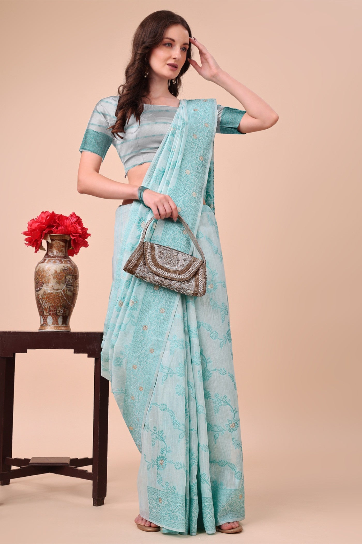 Buy MySilkLove Jeans Blue Woven Cotton Saree Online