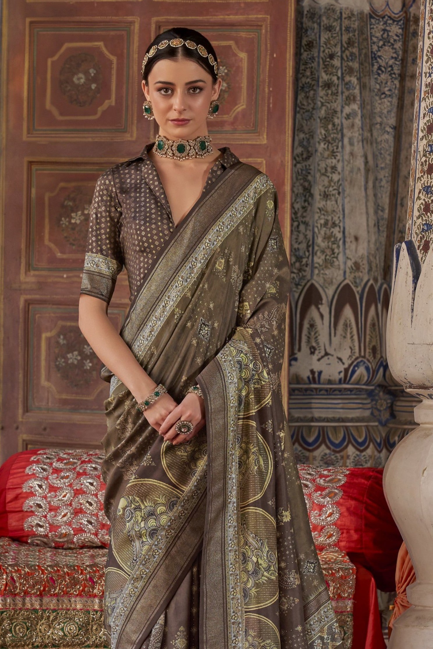 Buy MySilkLove Mocha Brown Printed Banarasi Saree Online