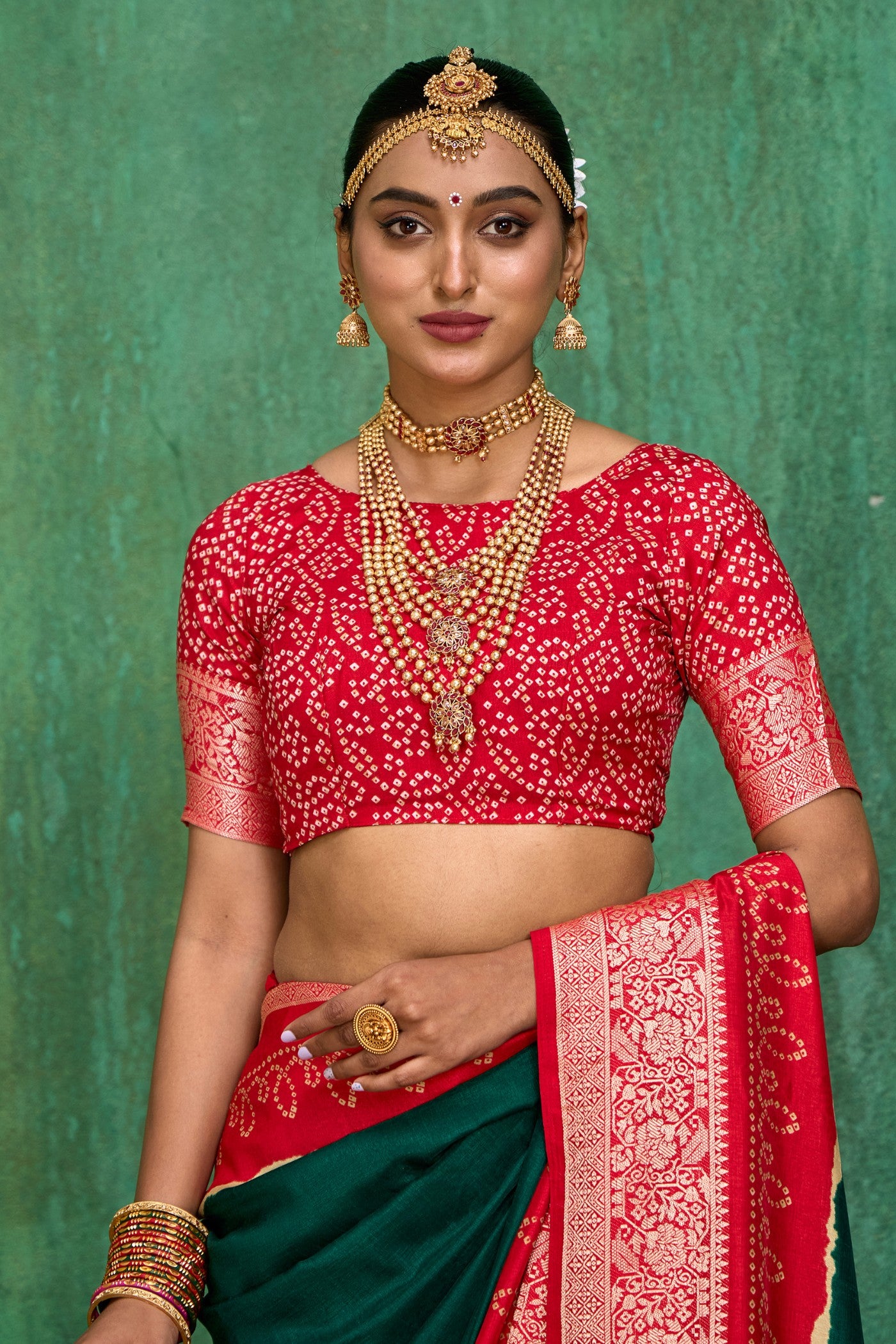 Buy MySilkLove Dark Green Tussar Bandhani Silk Saree Online