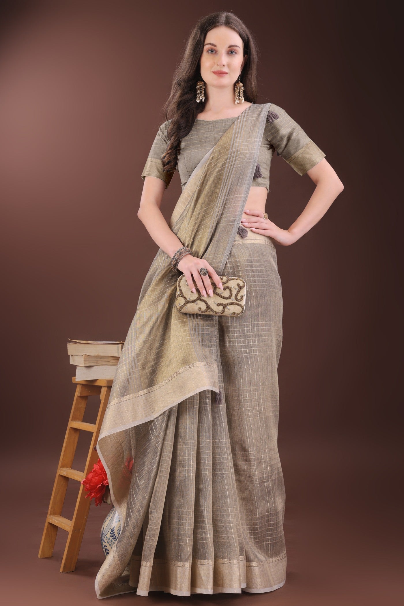 Buy MySilkLove Coin Grey Woven Organza Saree Online
