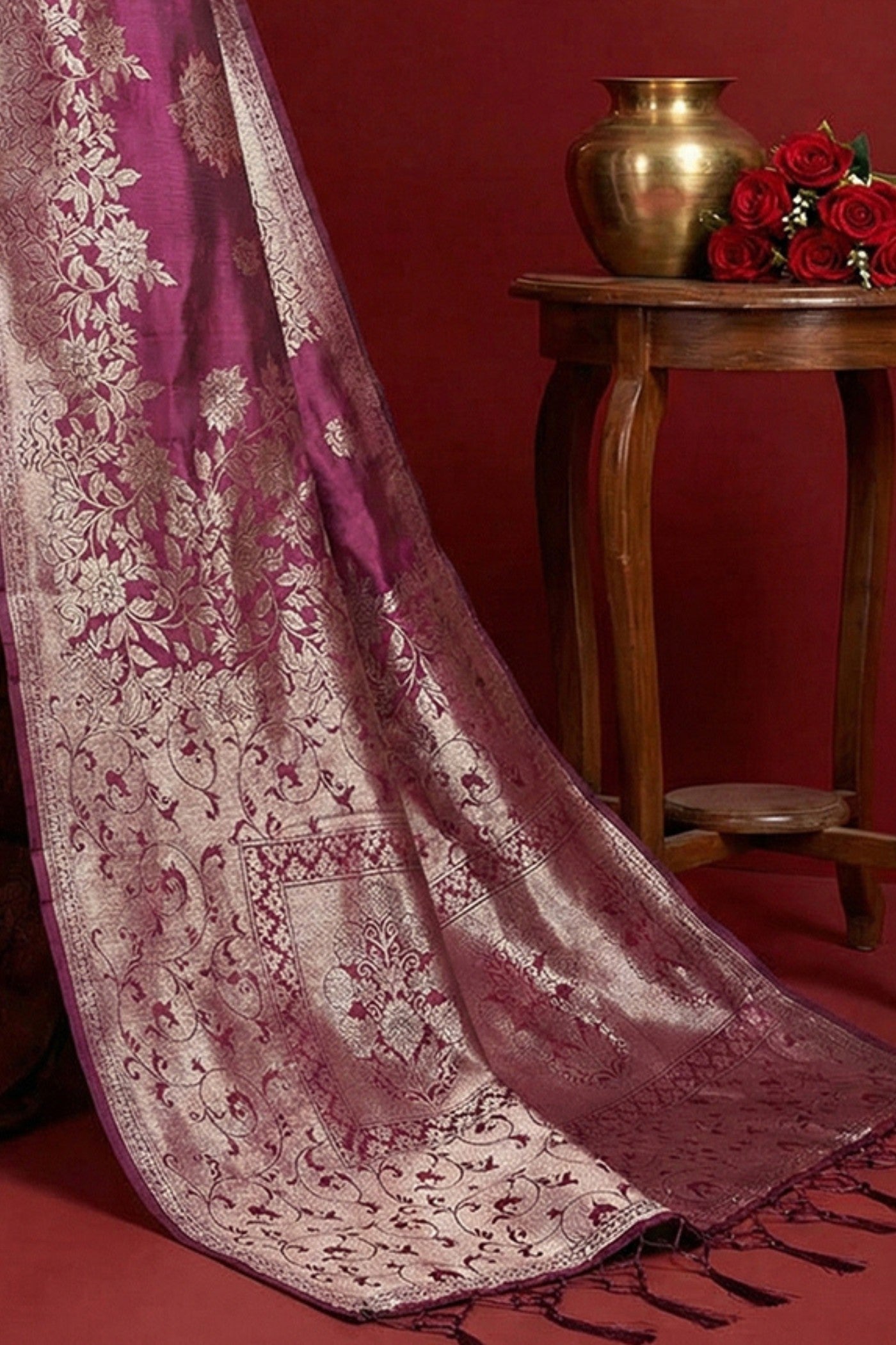 Buy MySilkLove Plum Purple Woven Banarasi Silk Saree Online