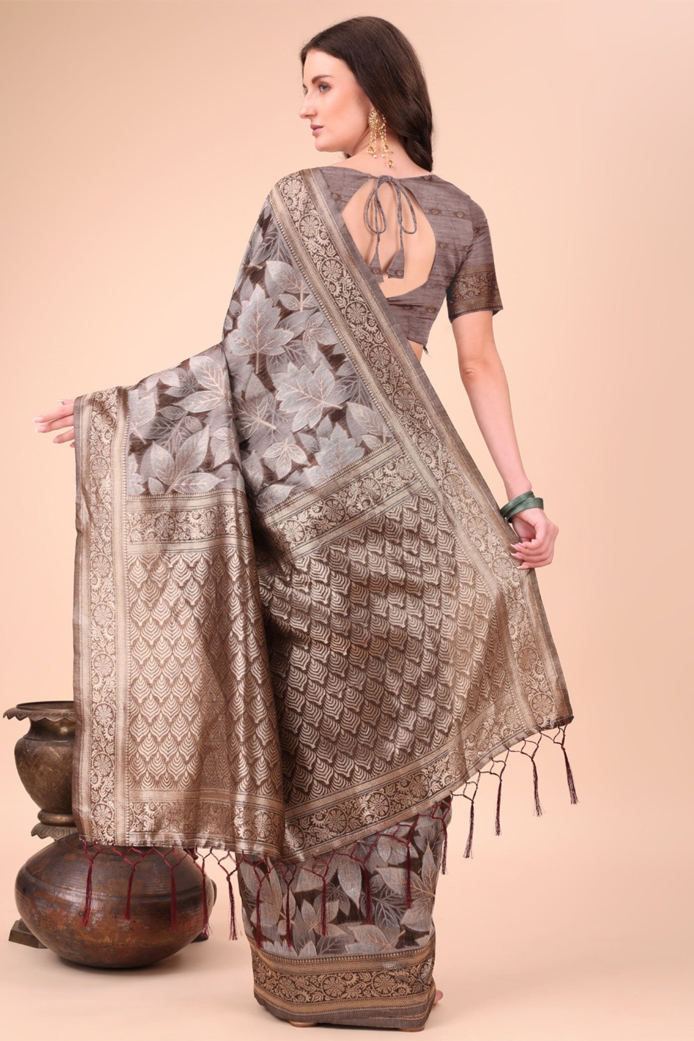 Buy MySilkLove Mocca Brown Woven Cotton Saree Online