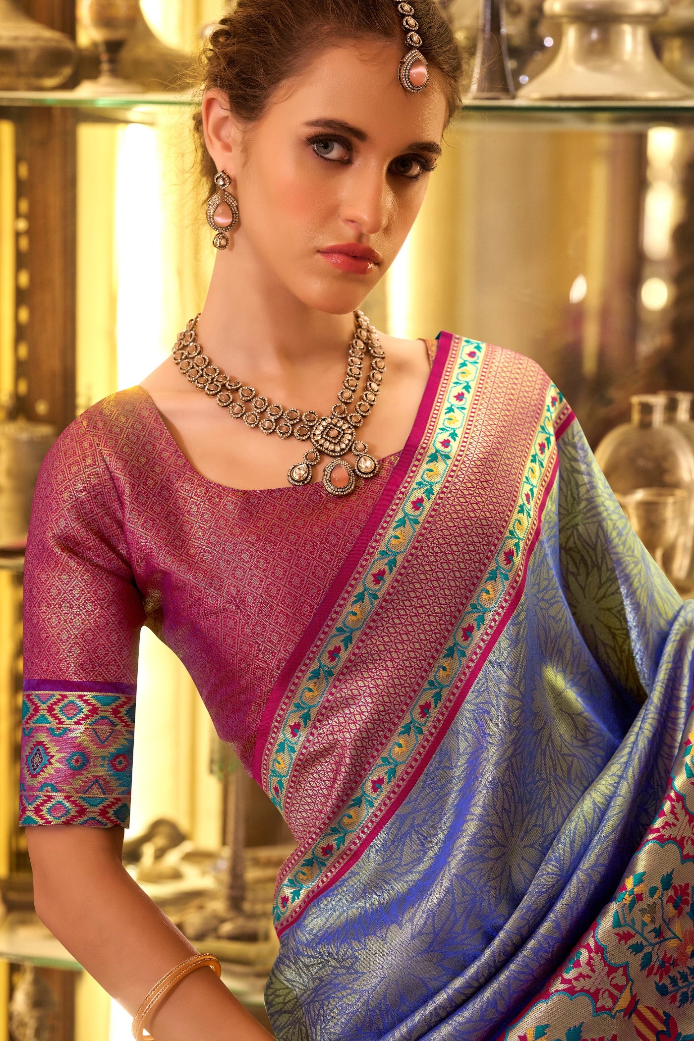 Buy MySilkLove Mojorelle Blue Woven Tissue Silk Saree Online