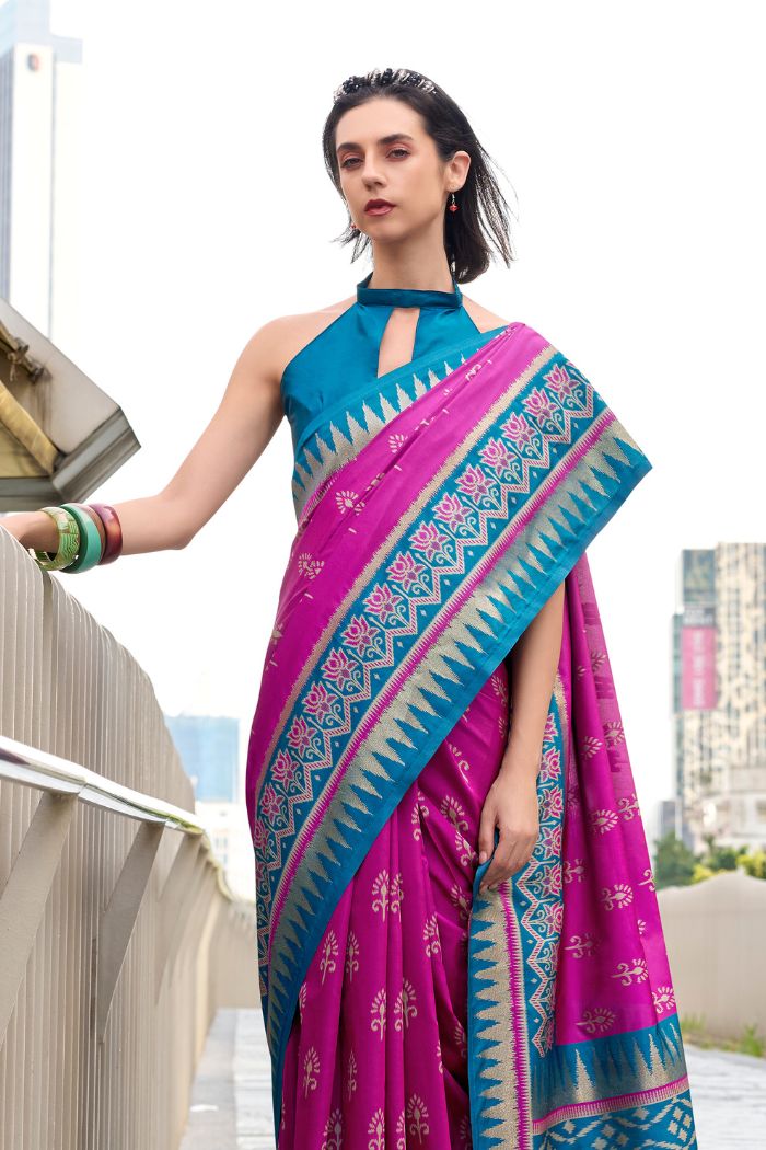 Buy MySilkLove Neon Pink Woven Banarasi Saree Online
