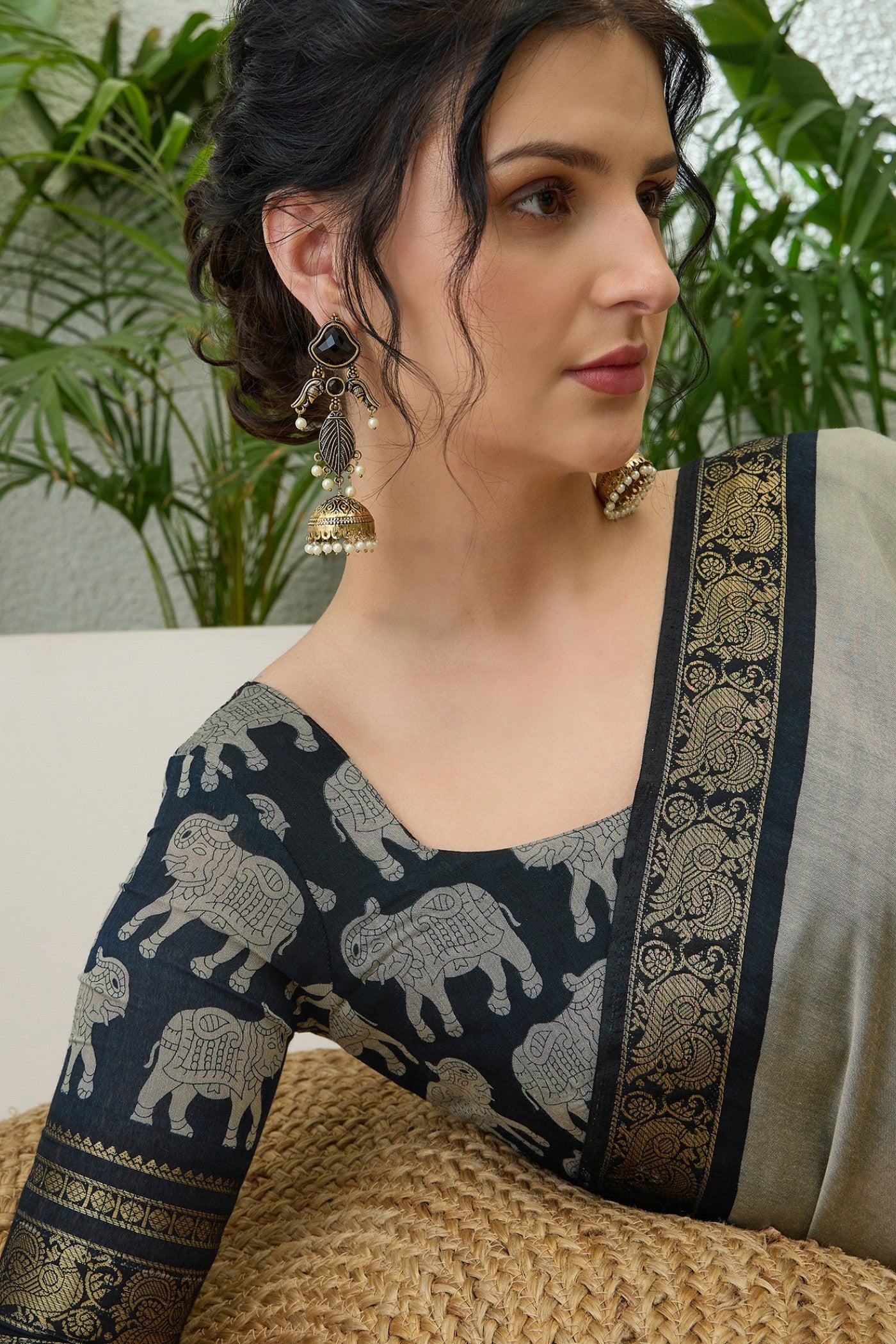 Buy MySilkLove Cloudy Grey Printed Cotton Saree Online