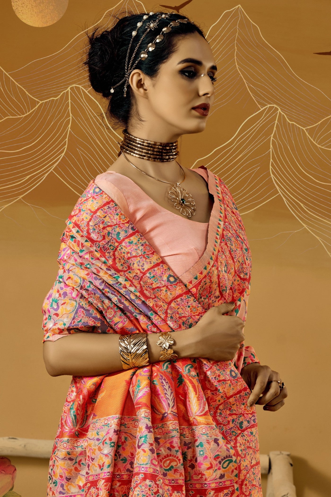 MySilkLove Heather Peach Kashmiri Handloom Jamewar Saree