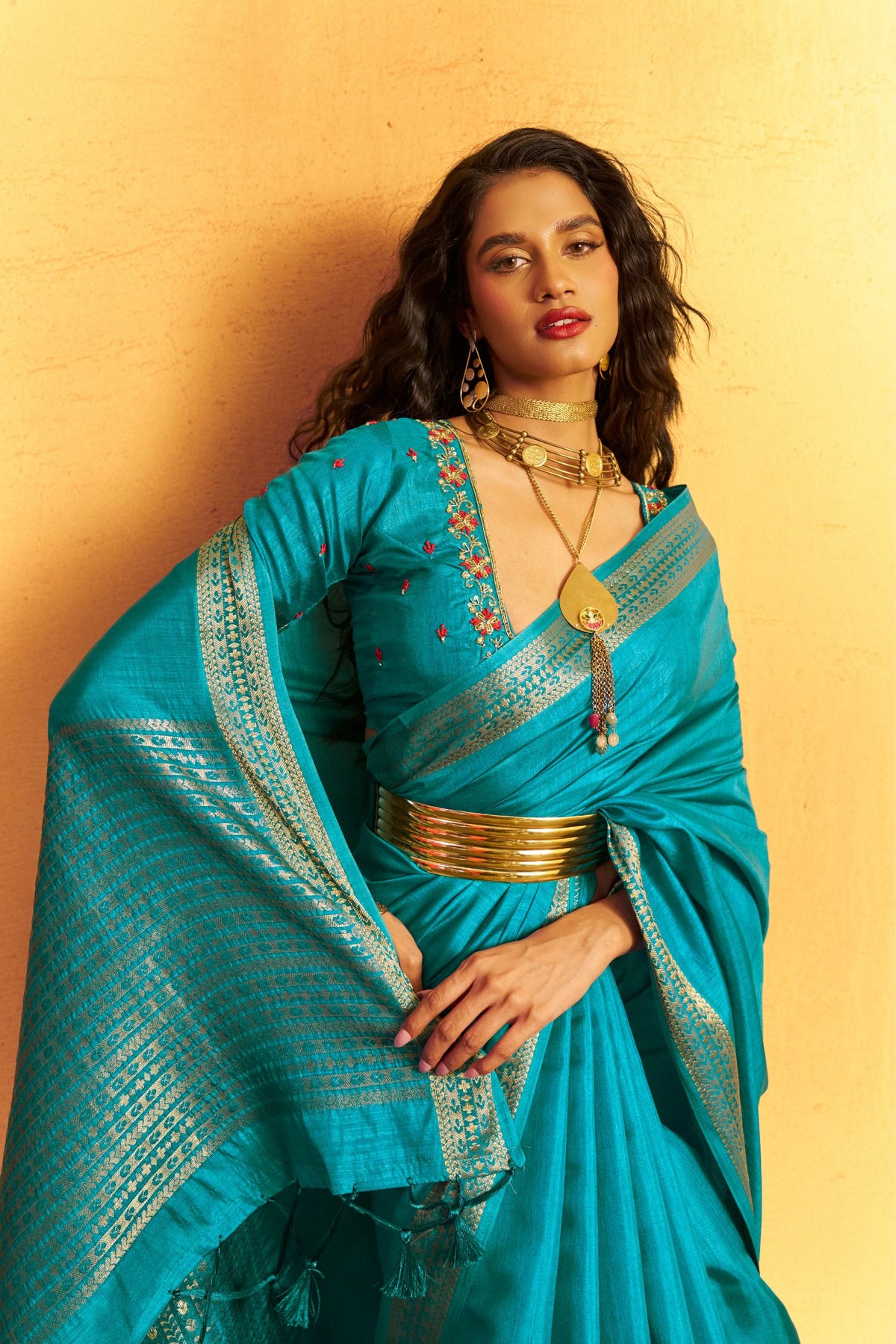 Buy MySilkLove Celtic Blue Tussar Handloom Silk Saree Online