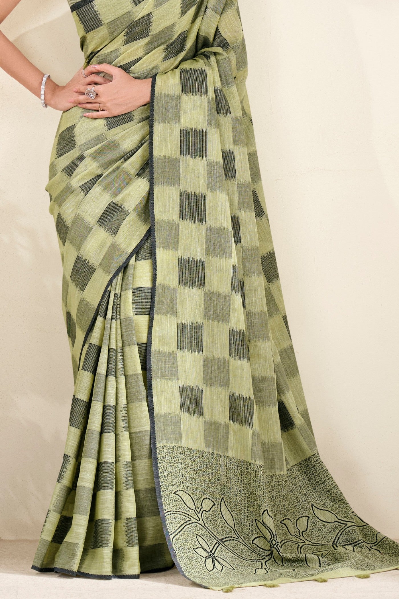 Buy MySilkLove Willow Green Woven Linen Saree Online