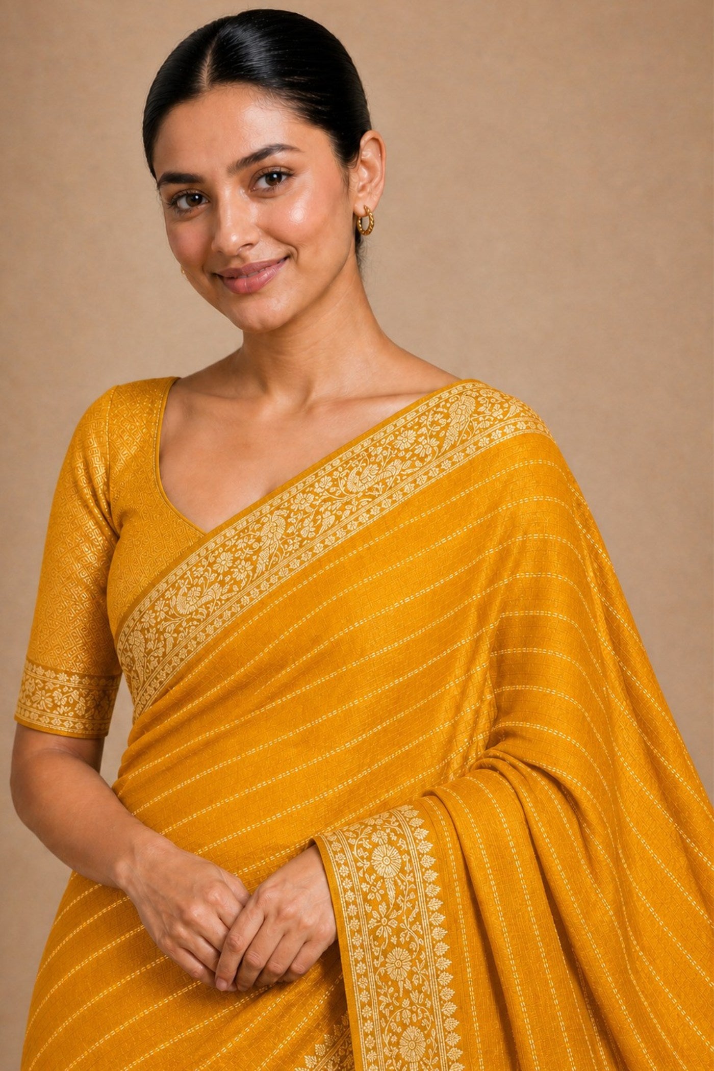 Buy MySilkLove Marigold Yellow Woven Chiffon Saree Online