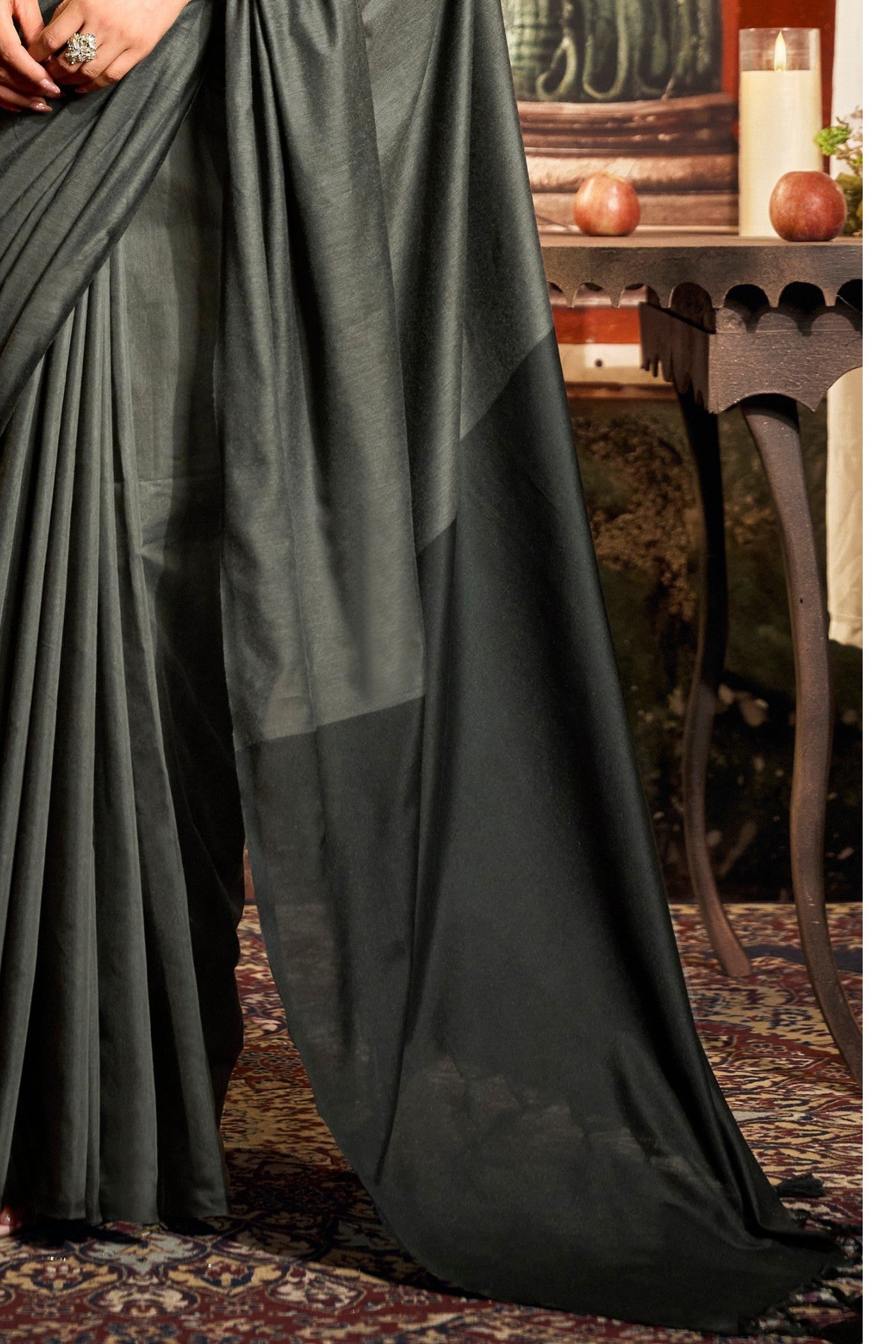 Buy MySilkLove Battleship Grey Handloom Mul Mul Cotton Saree Online