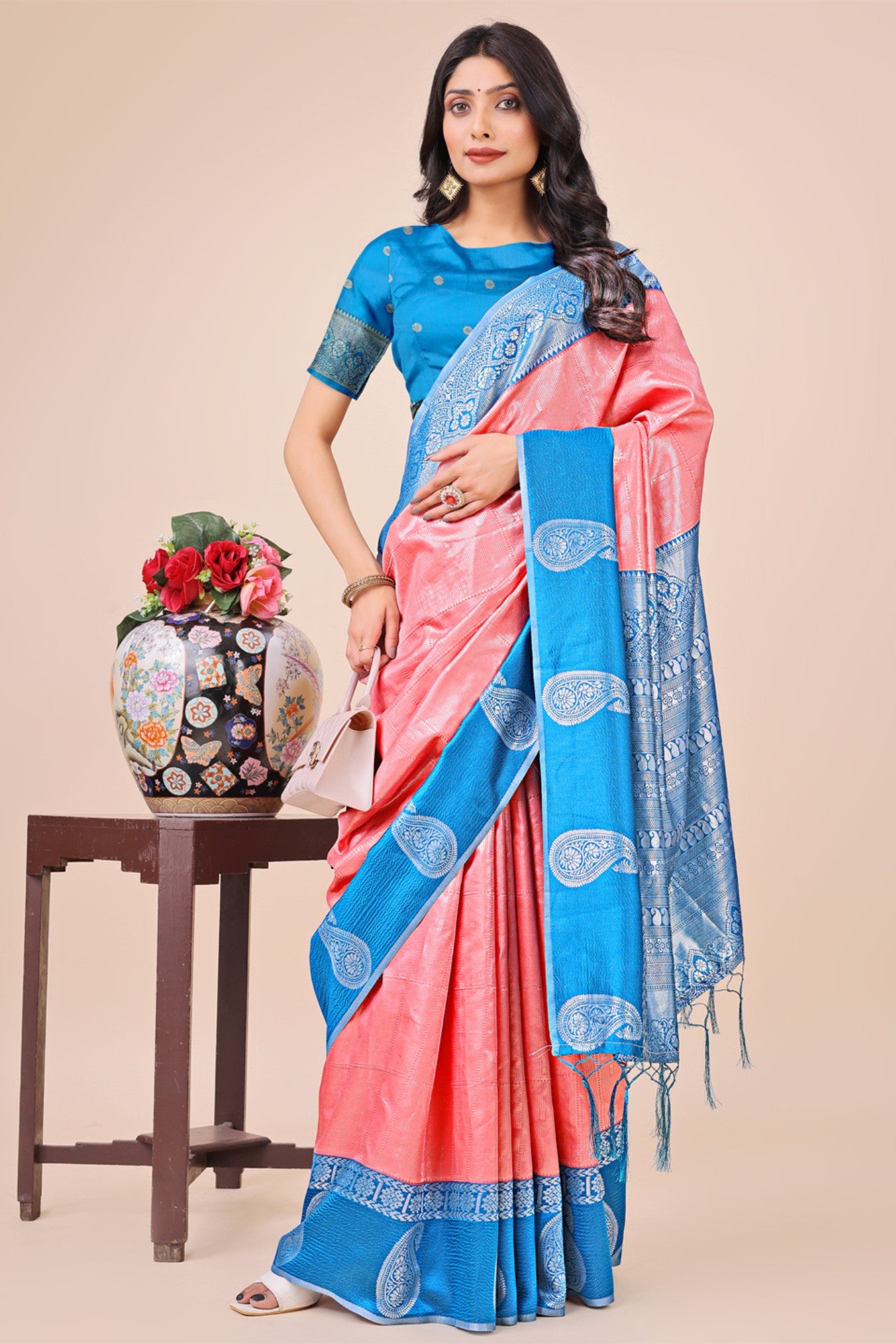 Buy MySilkLove Peach Bud Woven Banarasi Saree Online