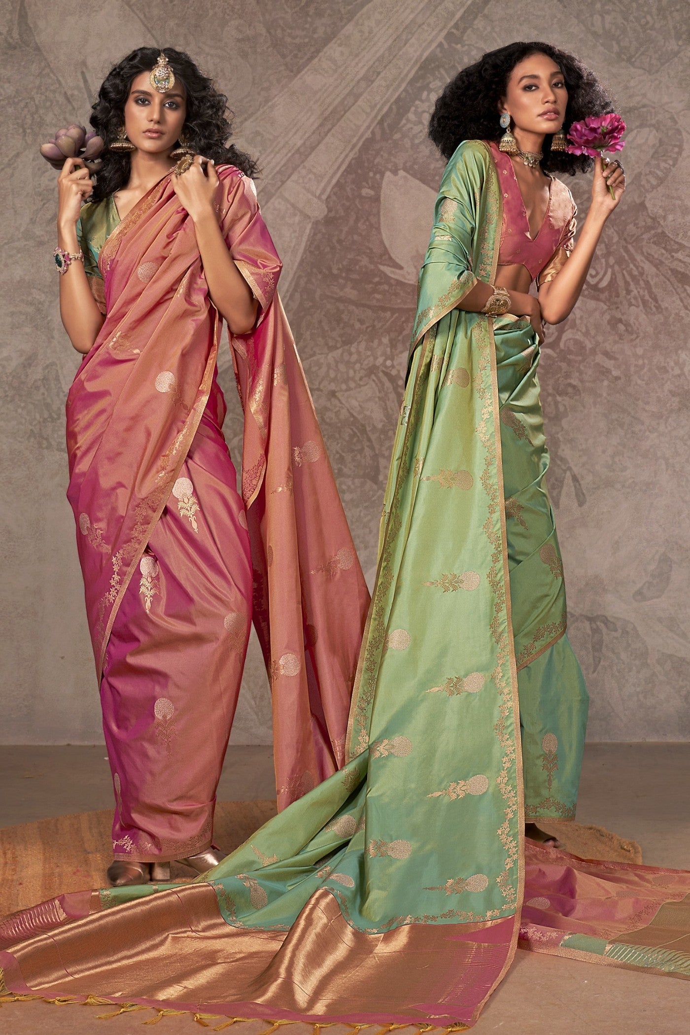 Buy MySilkLove Caramel Brown Two Tone Banarasi Handloom Saree Online
