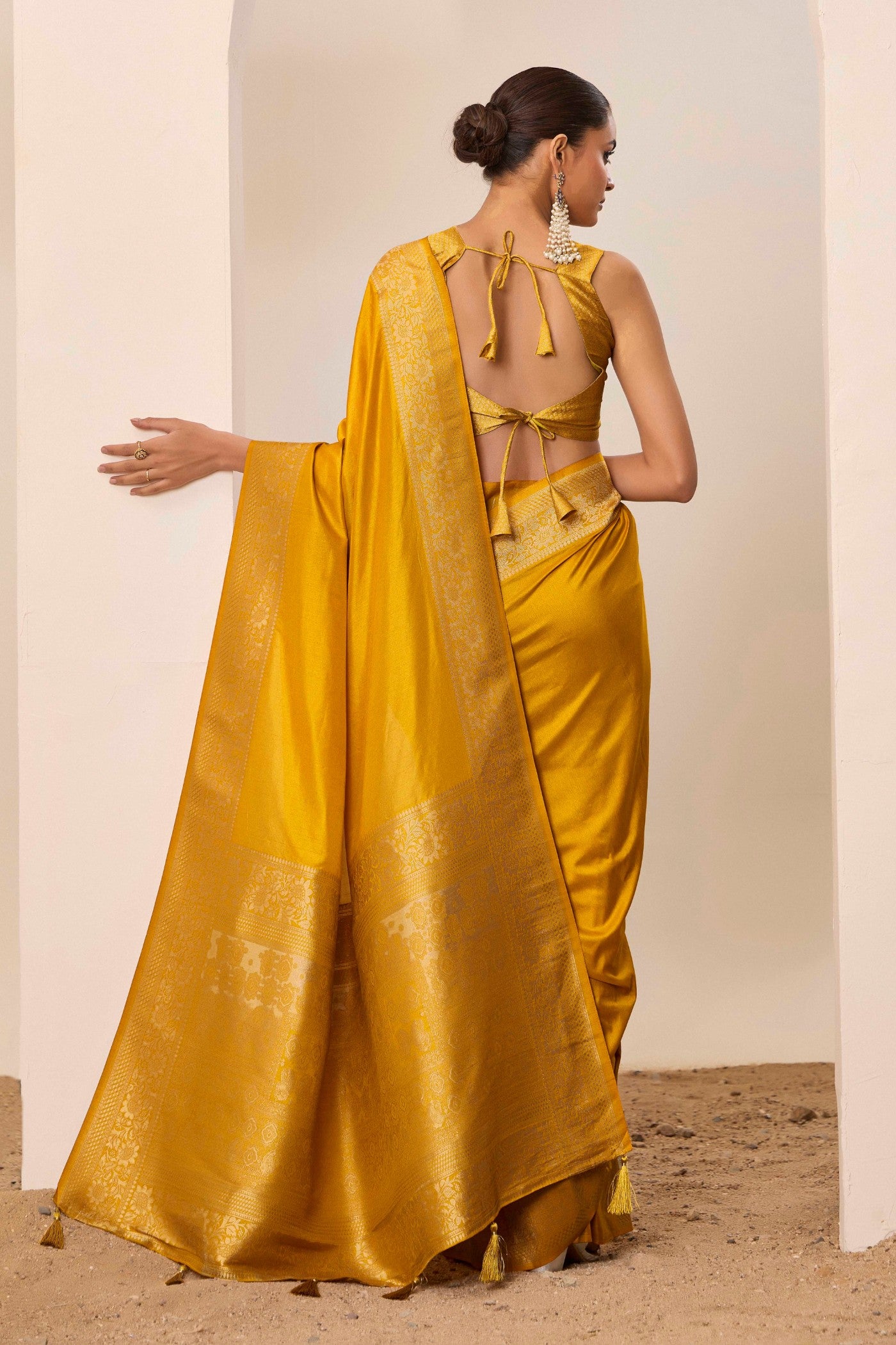 Buy MySilkLove Saffron Yellow Woven Dola Silk Saree Online