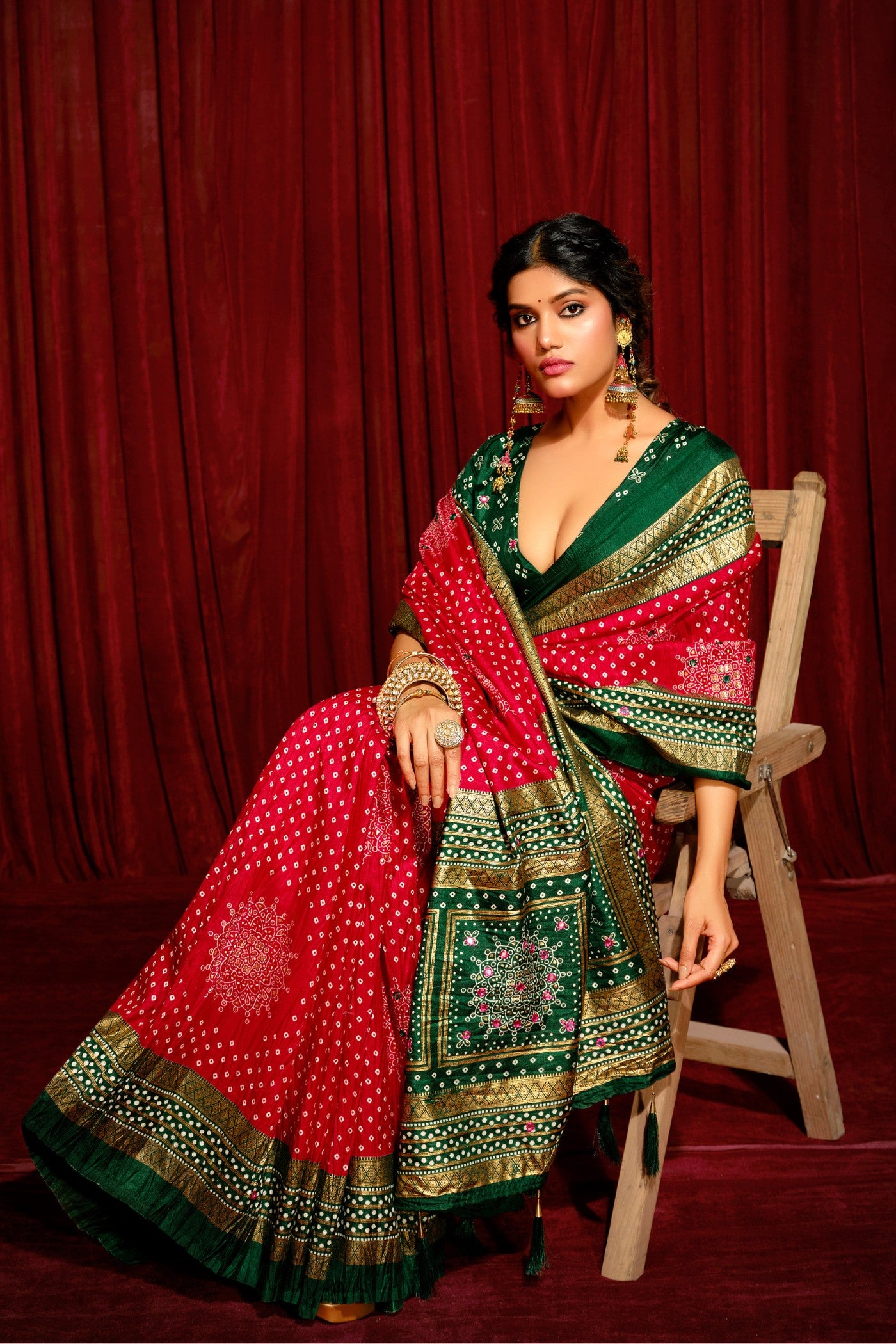 Buy MySilkLove Ember Red Tussar Bandhani Silk Saree Online