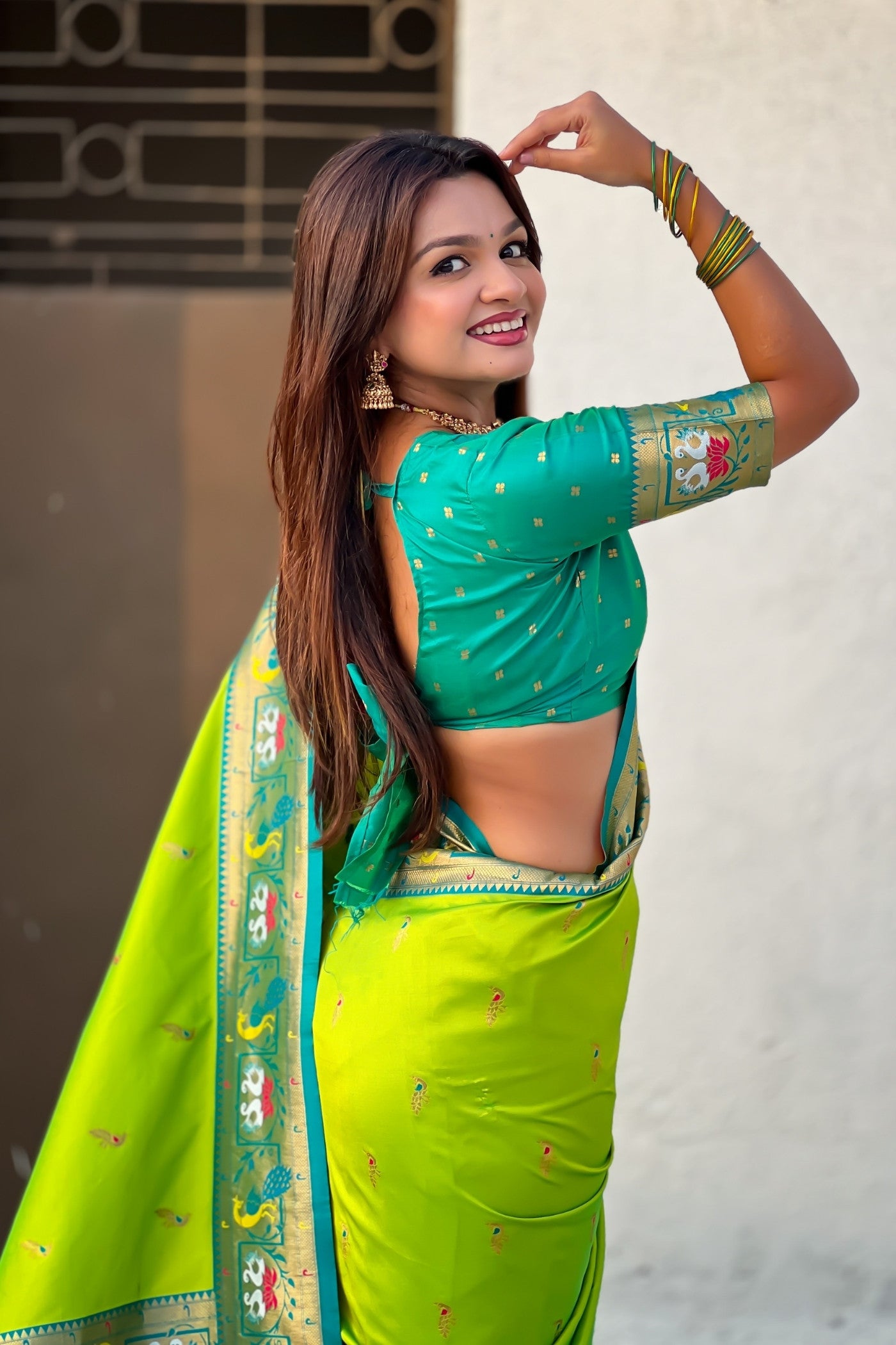 Buy MySilkLove Emerald Green Zari Woven Paithani Saree Online