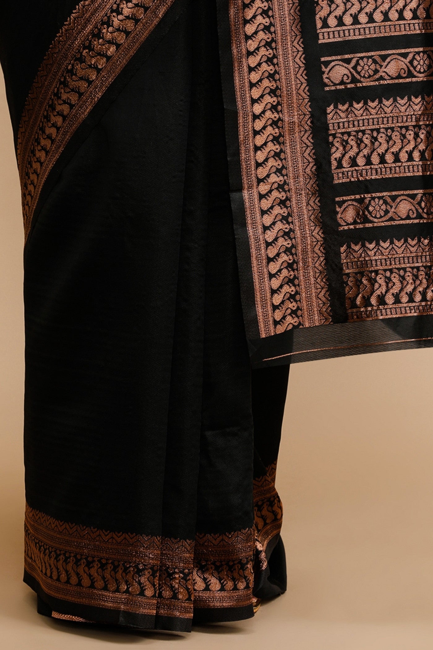 Buy MySilkLove Davy Black Woven Jacquard Lichi Silk Saree Online