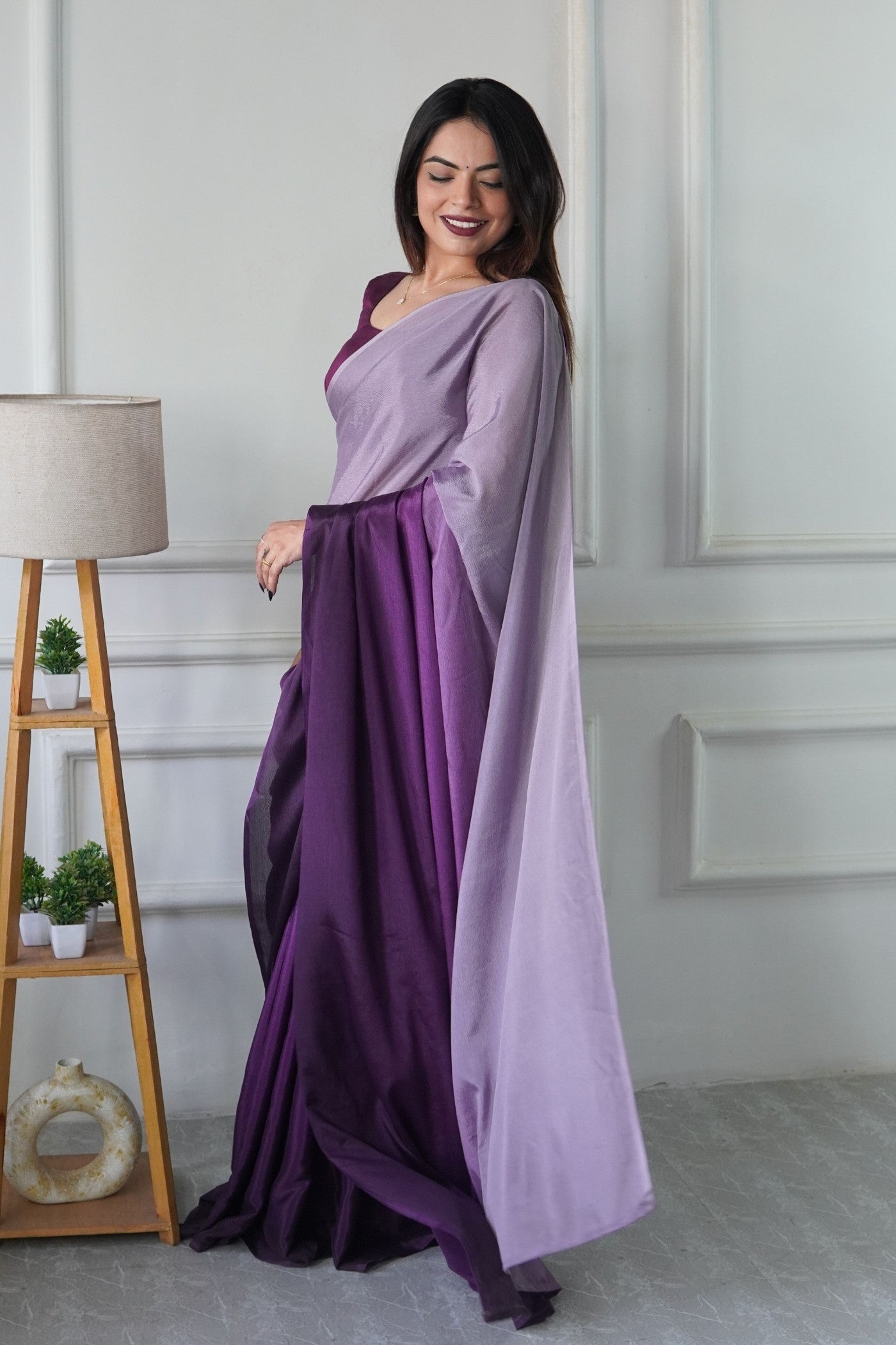 Buy MySilkLove Thistle Purple Chinon Ready To Wear Saree Online