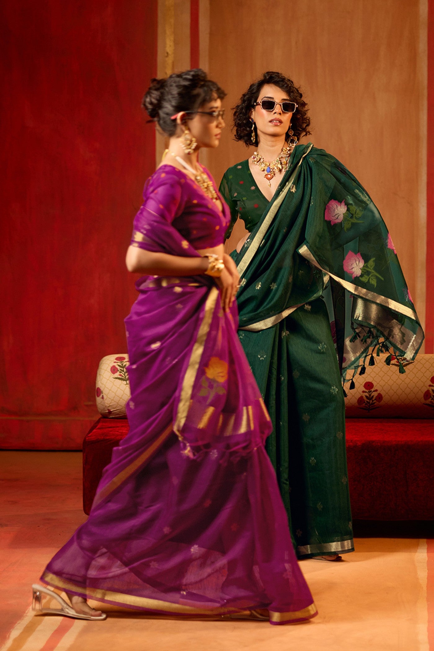 Buy MySilkLove Pum Purple Handloom Muga Cotton Saree Online