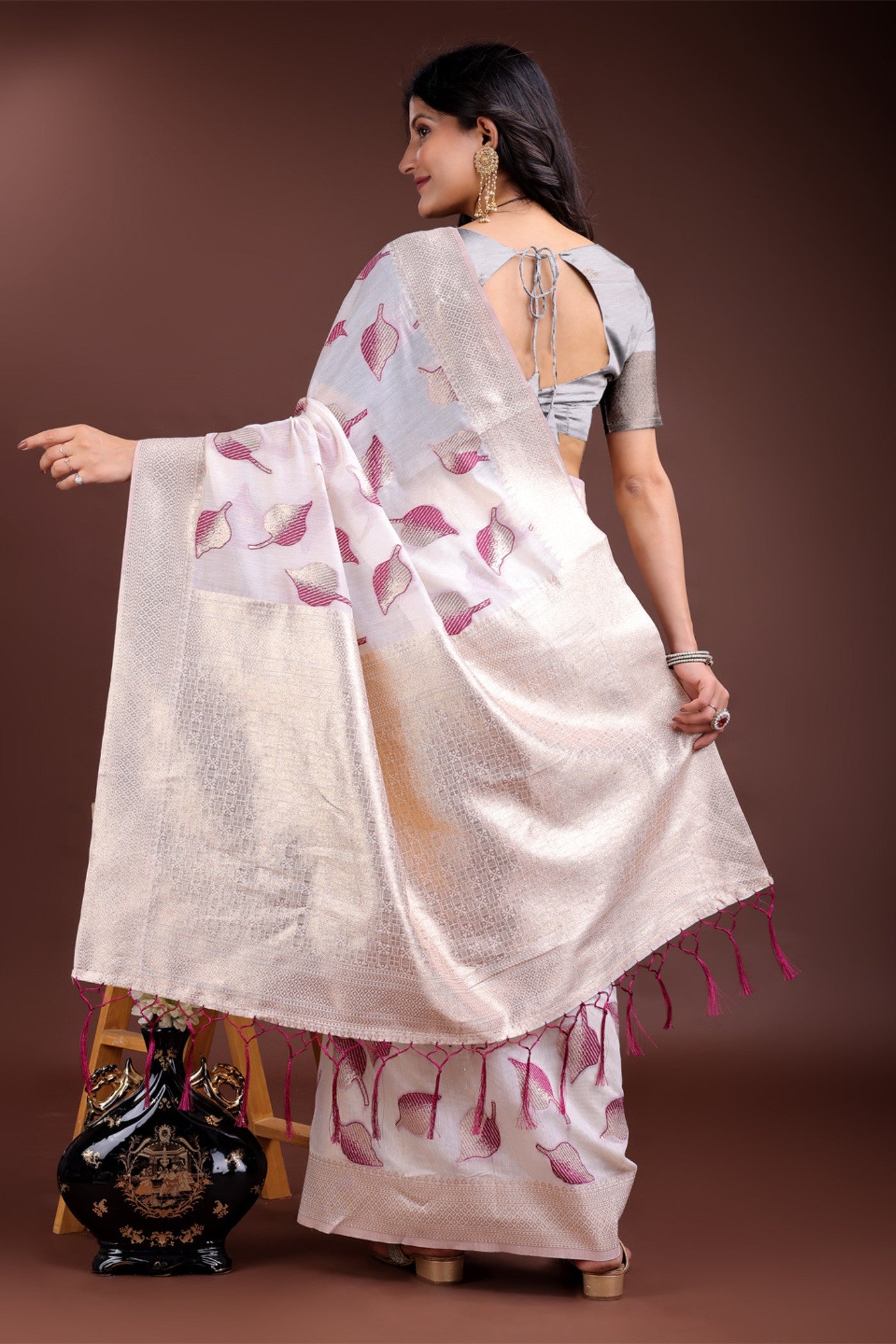 Buy MySilkLove Orchid White and Purple Woven Cotton Saree Online