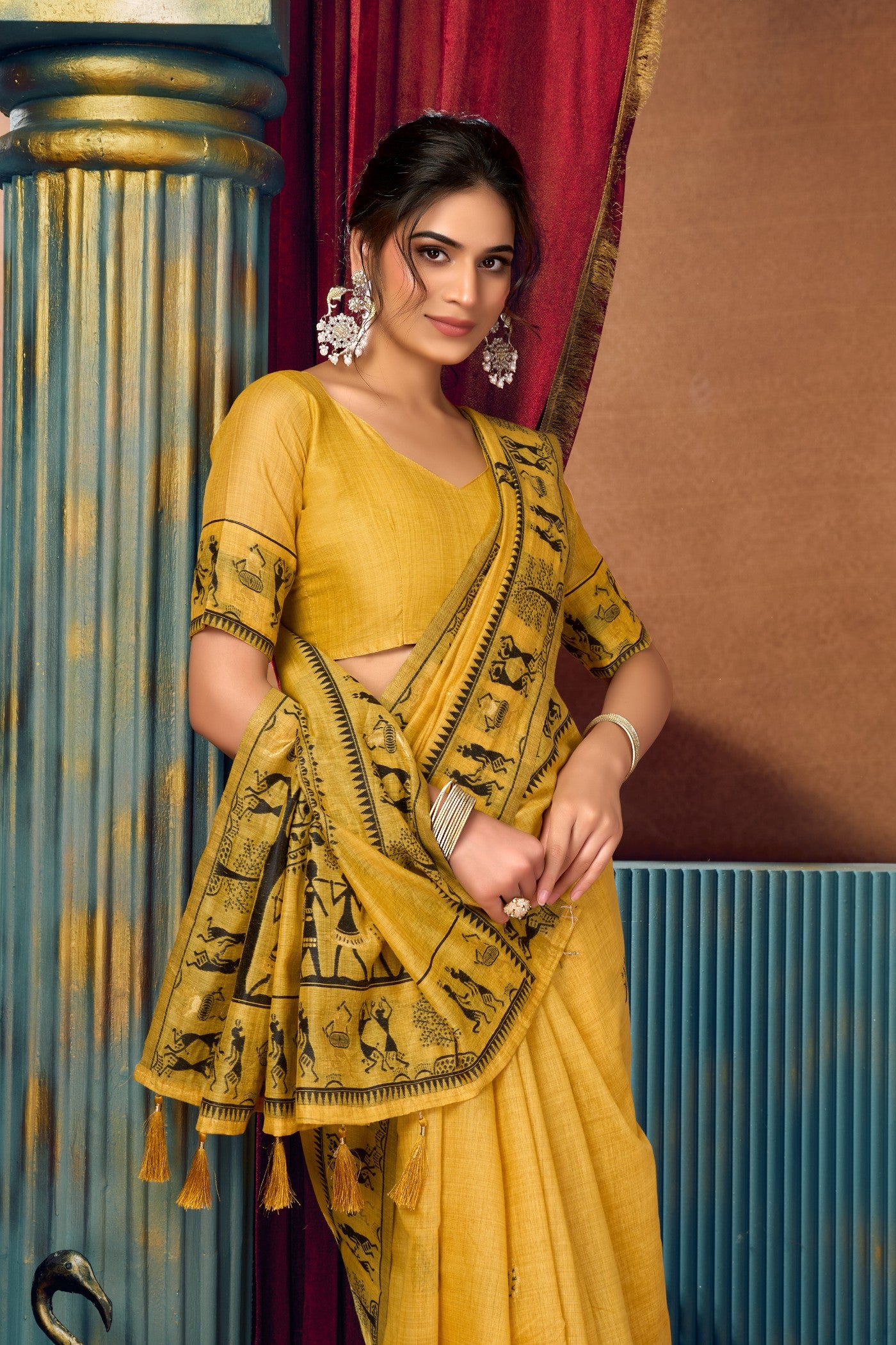 Buy MySilkLove Jonquil Yellow Woven Modal Cotton Saree Online