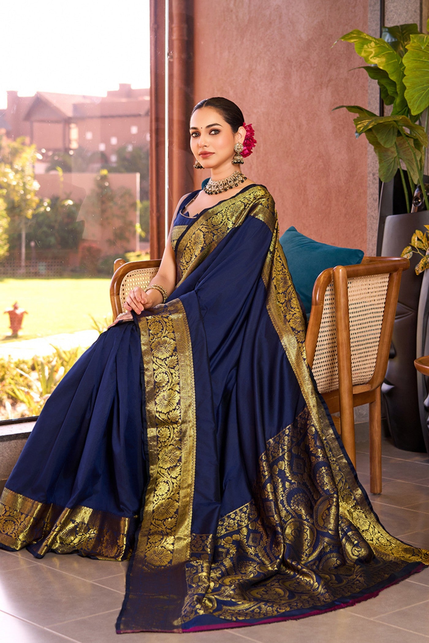 Buy MySilkLove Berry Blue Woven Banarasi Saree Online