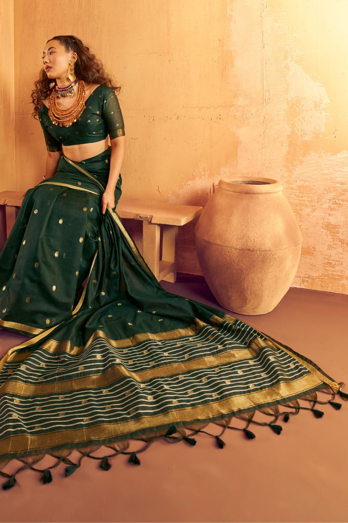 Buy MySilkLove Dark Green Banarasi Handloom Silk Saree Online