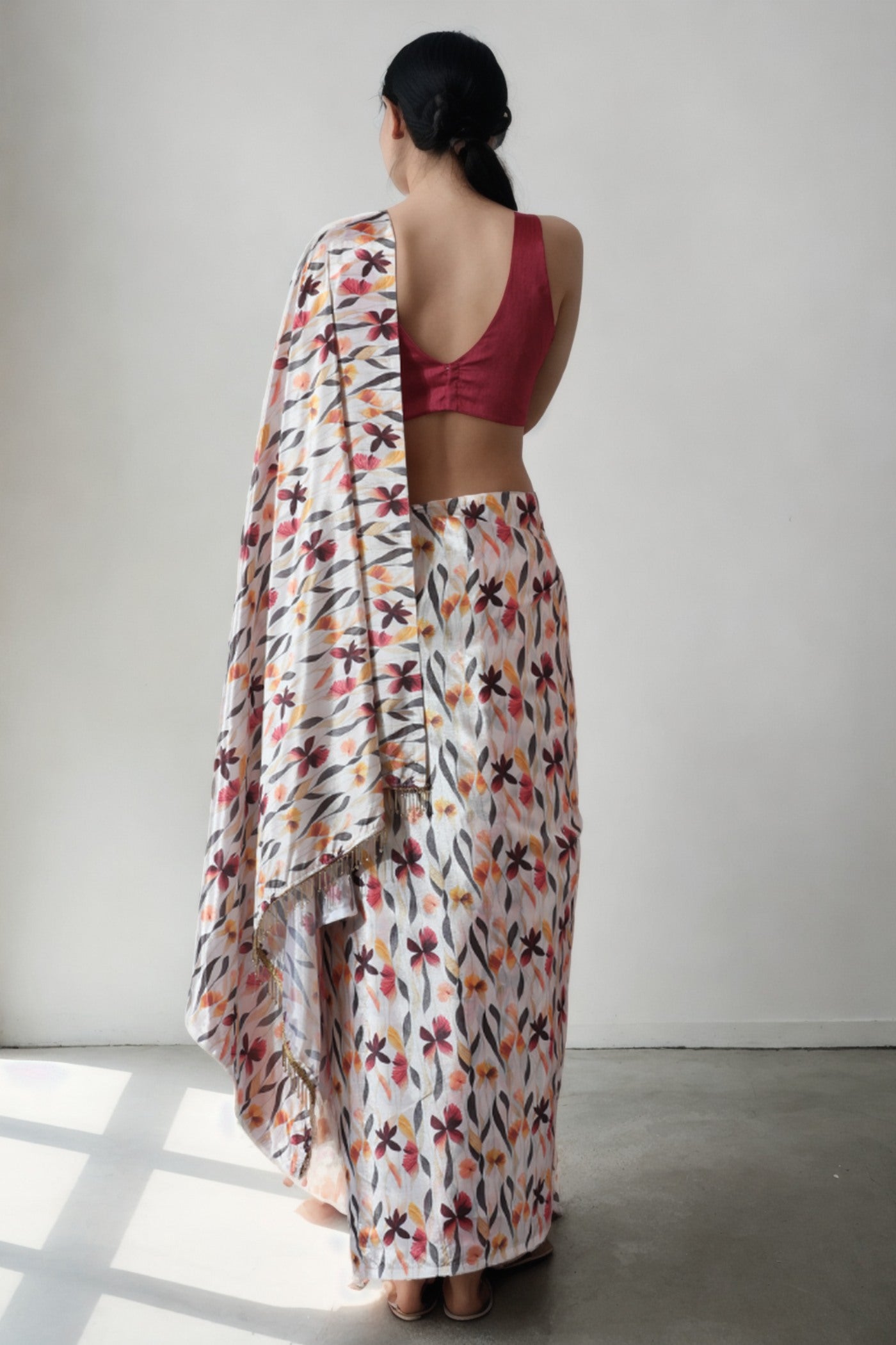 Buy MySilkLove Dirt Grey Chinon Printed Ready To Wear Saree Online