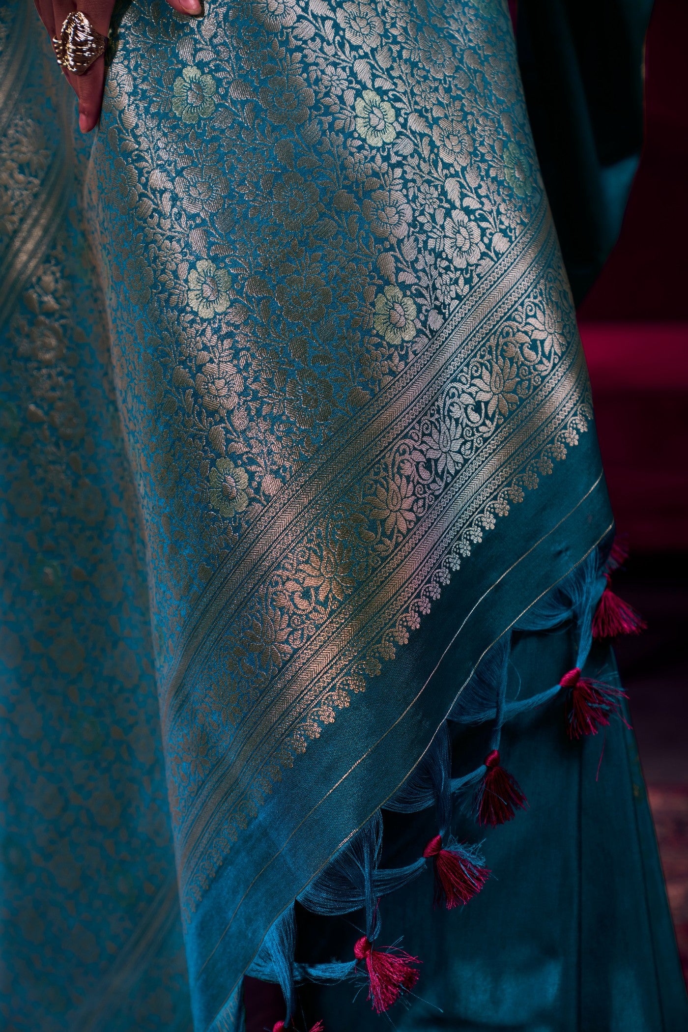 Buy MySilkLove France Blue Handloom Satin Soft Silk Saree Online