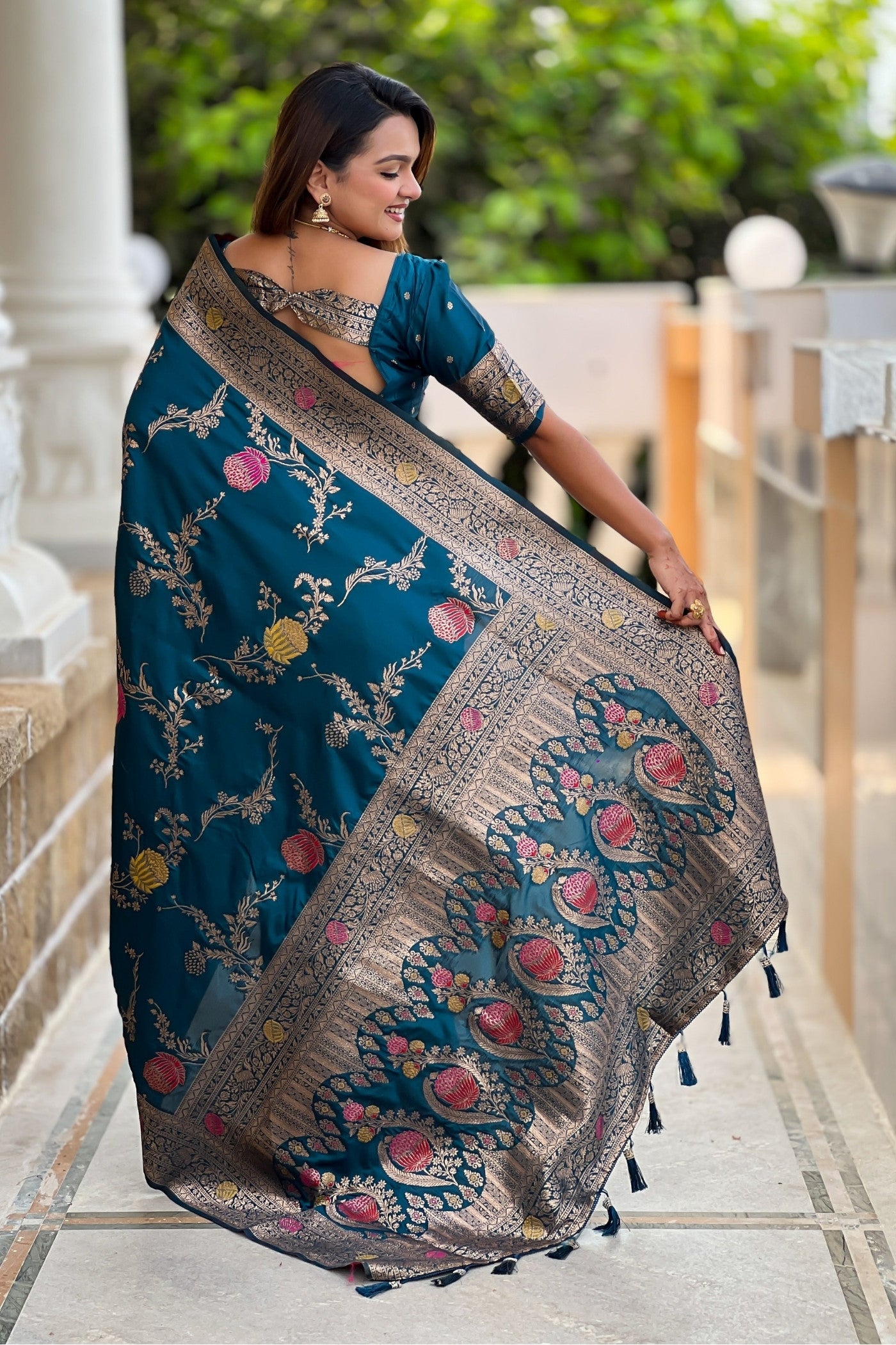 Buy MySilkLove Teal Blue Woven Banarasi Saree Online