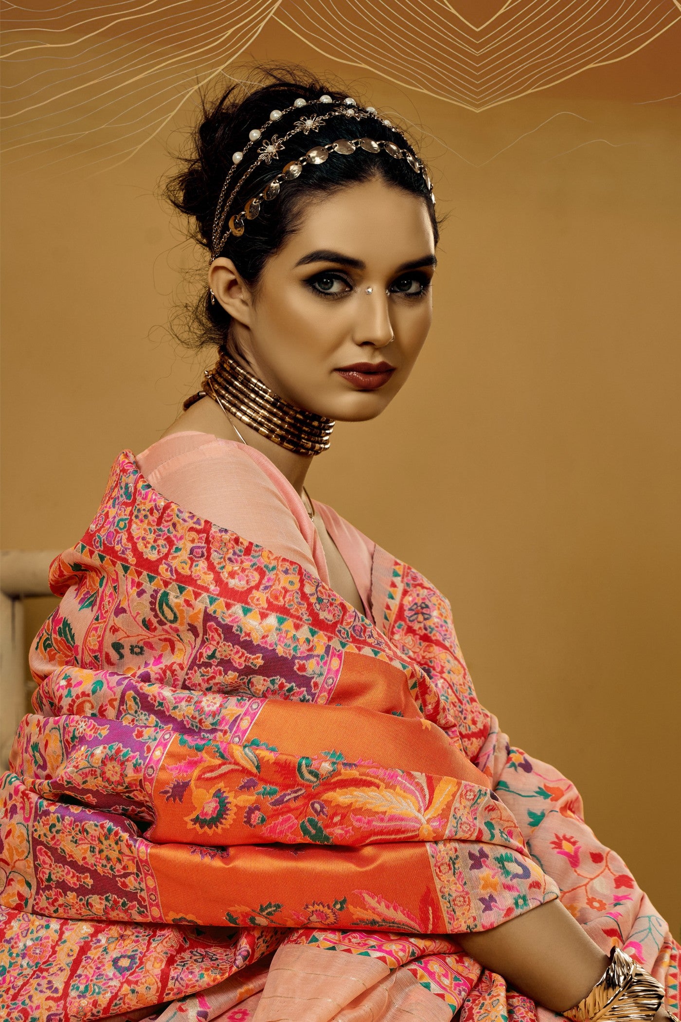 Buy MySilkLove Heather Peach Kashmiri Handloom Jamewar Saree Online