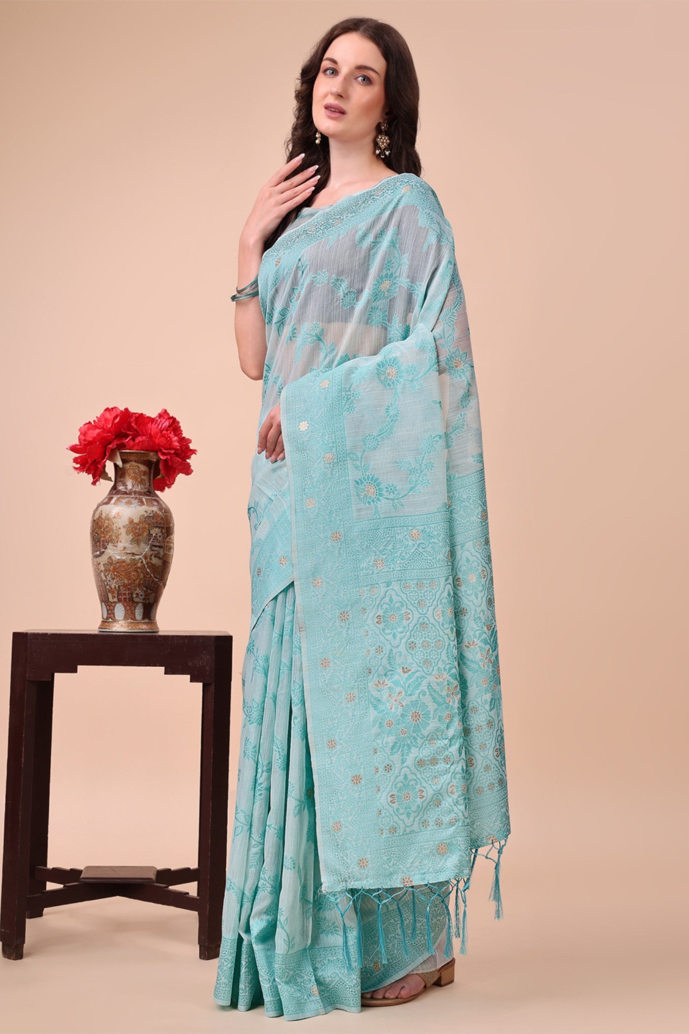 Buy MySilkLove Jeans Blue Woven Cotton Saree Online