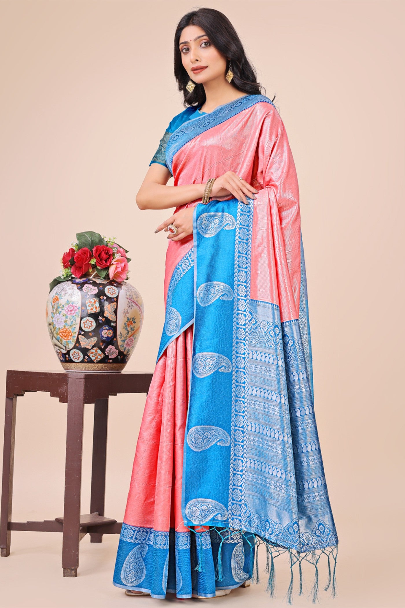 Buy MySilkLove Peach Bud Woven Banarasi Saree Online