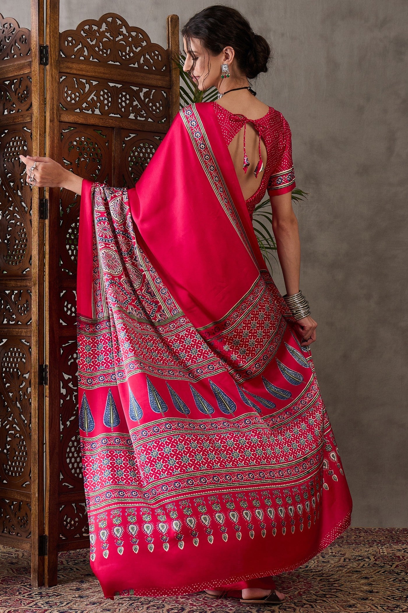Buy MySilkLove Garnet Red Printed Satin Gaji Silk Saree Online