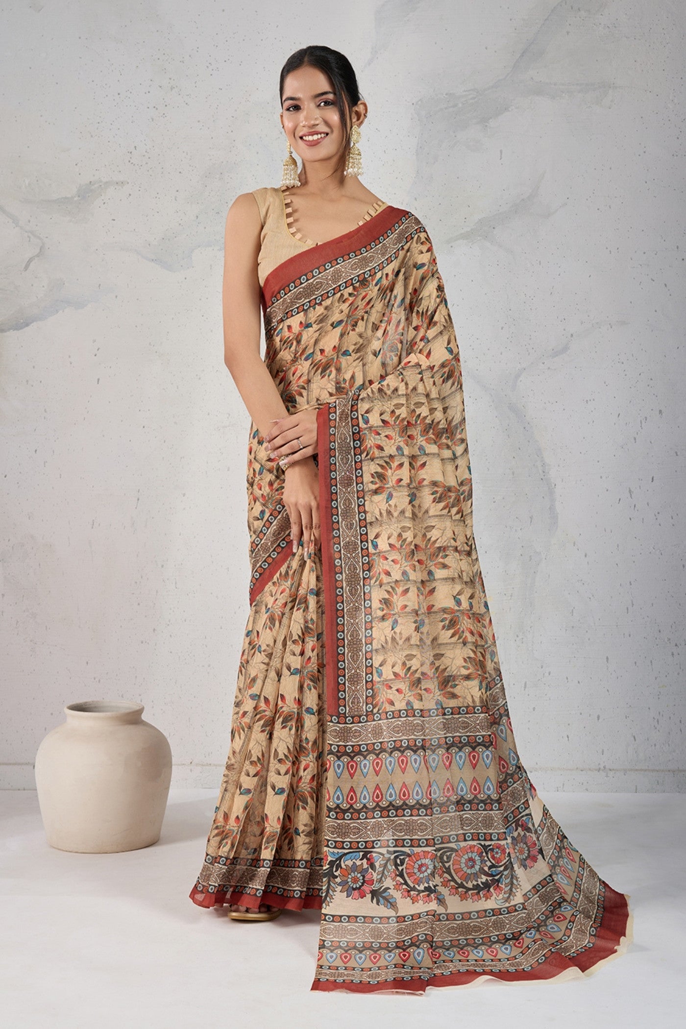 Buy MySilkLove Dutch Cream Digital Printed Saree Online