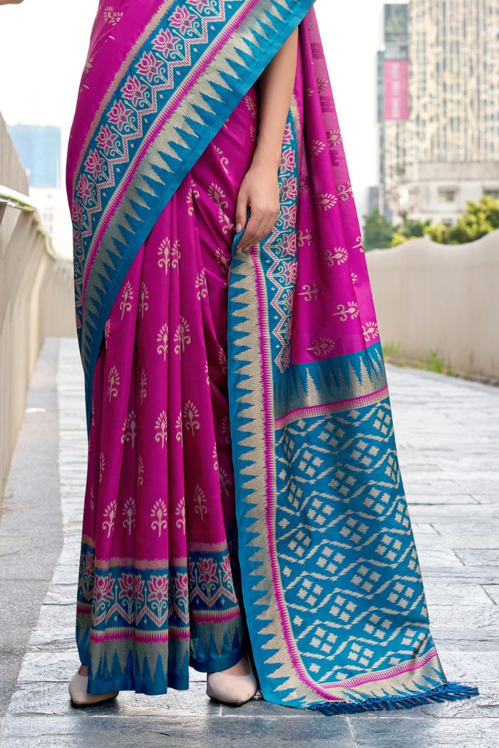 Buy MySilkLove Neon Pink Woven Banarasi Saree Online