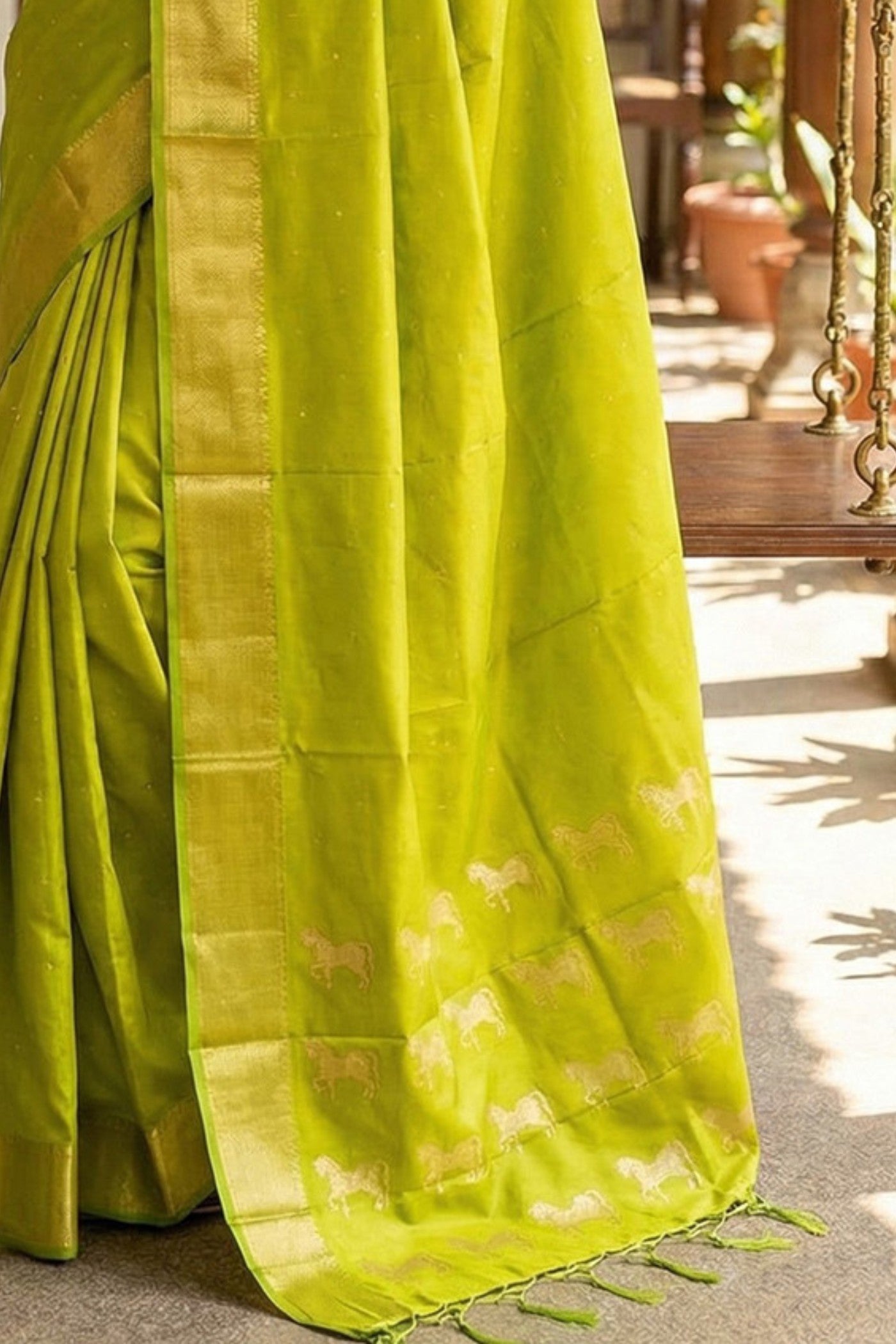 Buy MySilkLove Parrot Green Banarasi Woven Soft Silk Saree Online