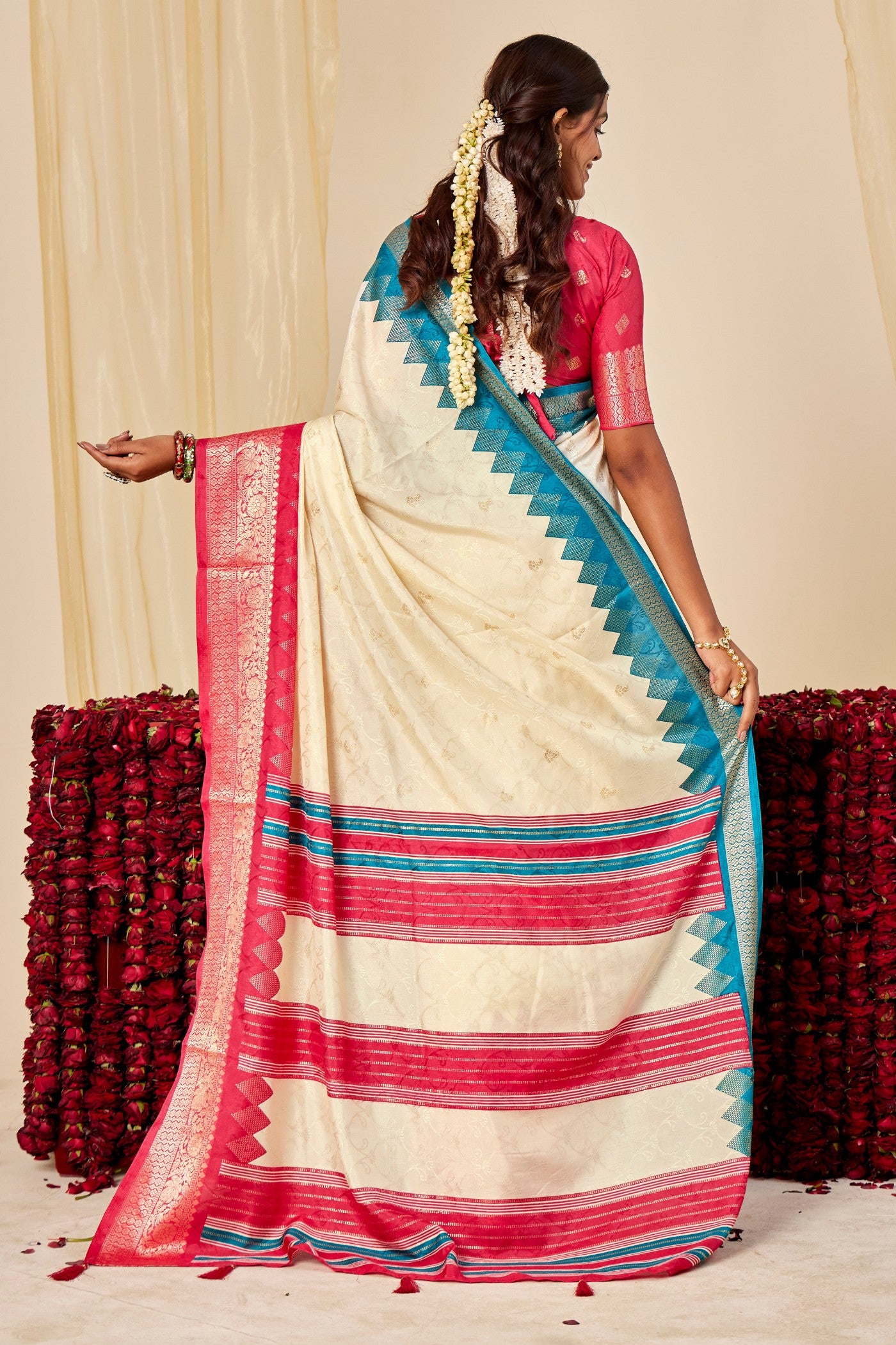Buy MySilkLove Wheat Cream Tussar Printed Silk Saree Online
