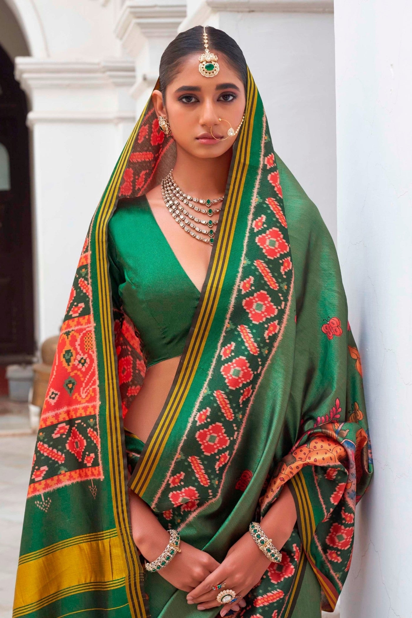 MySilkLove Kelly Green Printed Patola Saree