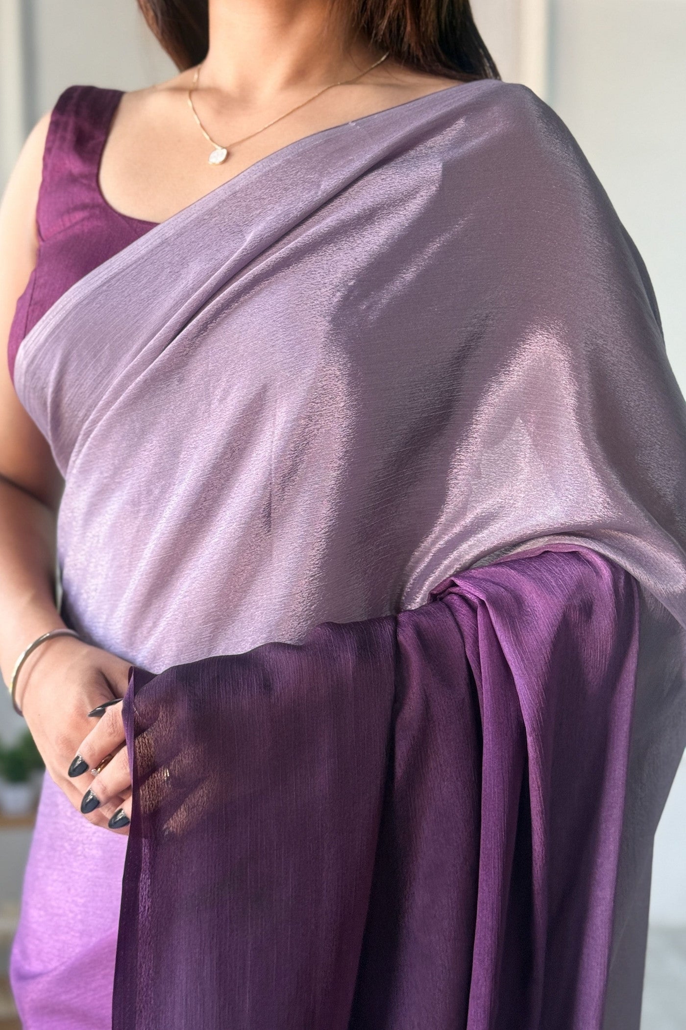 Buy MySilkLove Thistle Purple Chinon Ready To Wear Saree Online