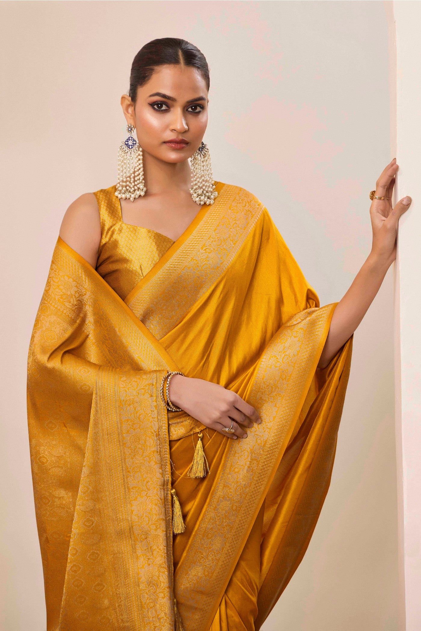 Buy MySilkLove Saffron Yellow Woven Dola Silk Saree Online