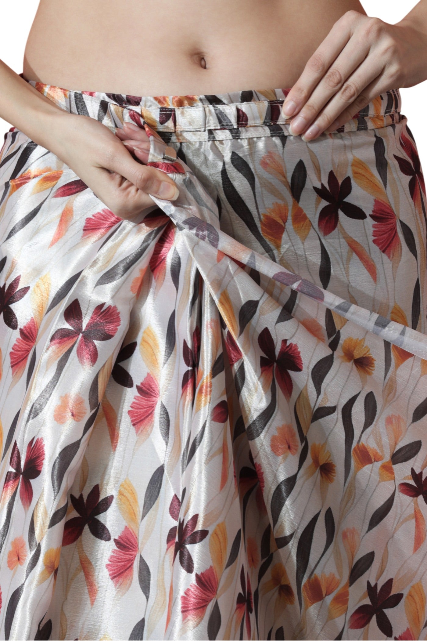 Buy MySilkLove Dirt Grey Chinon Printed Ready To Wear Saree Online